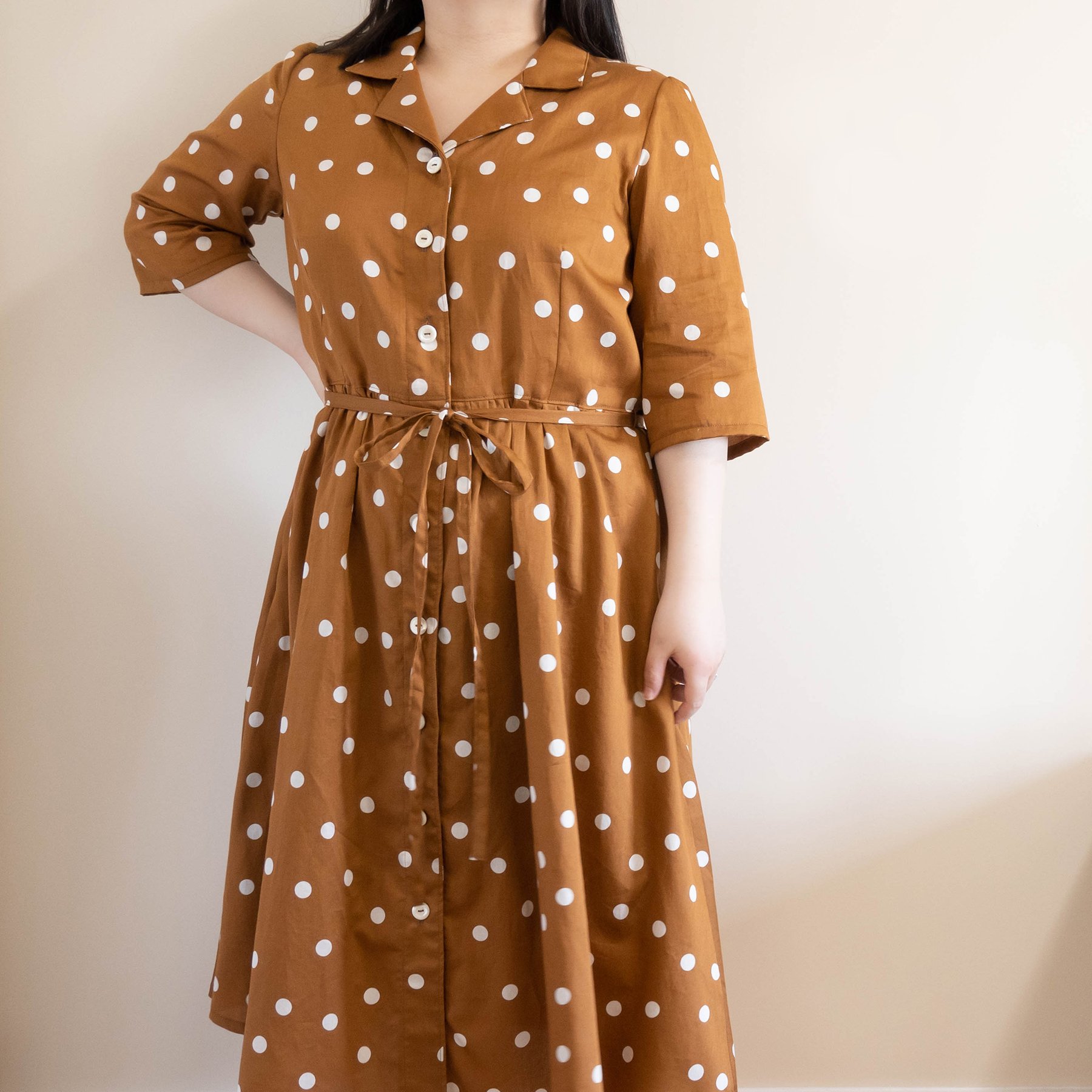 Brown Dot Shirt Dress — Aya Buttons