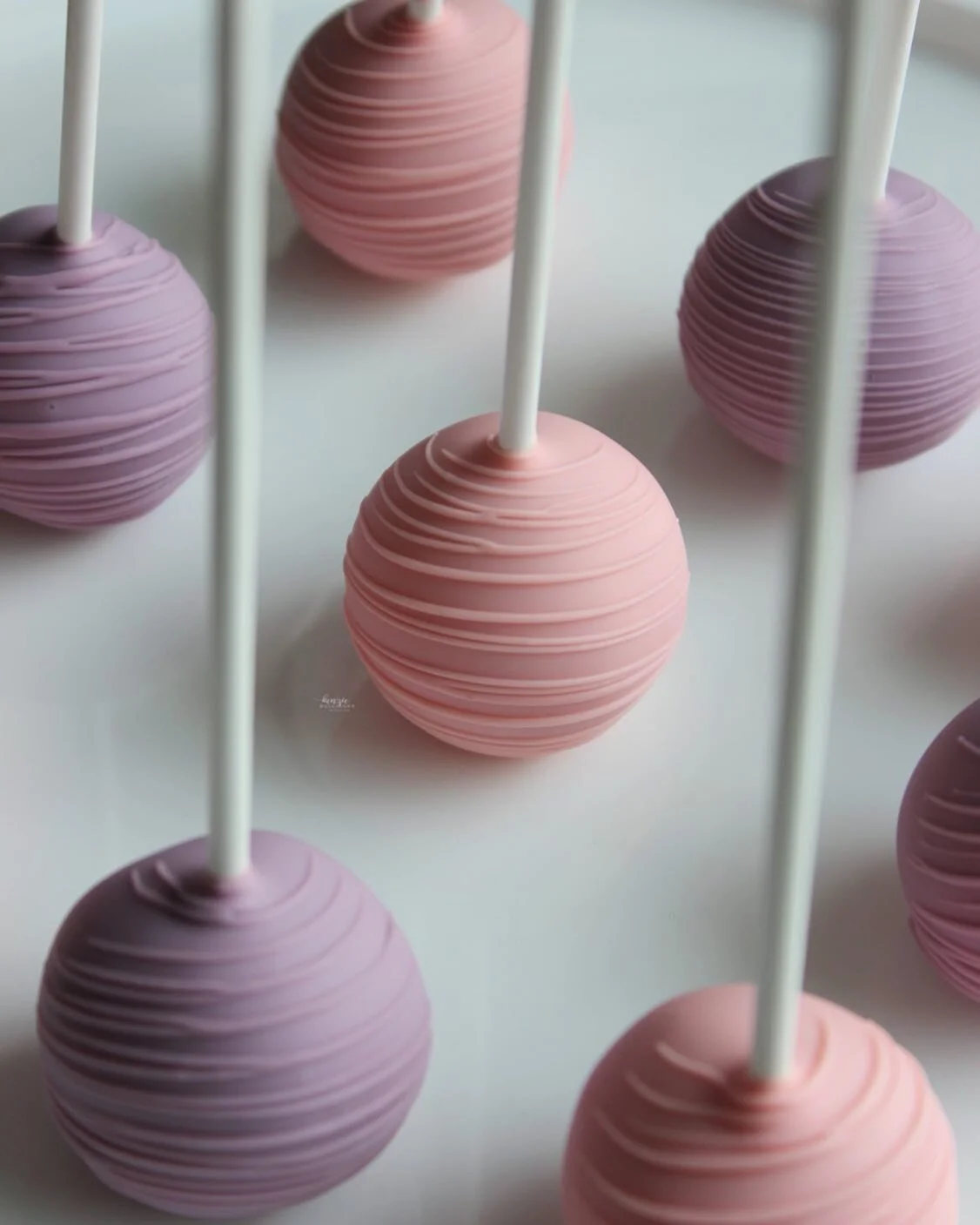 white chocolate, pink, purple + drizzle