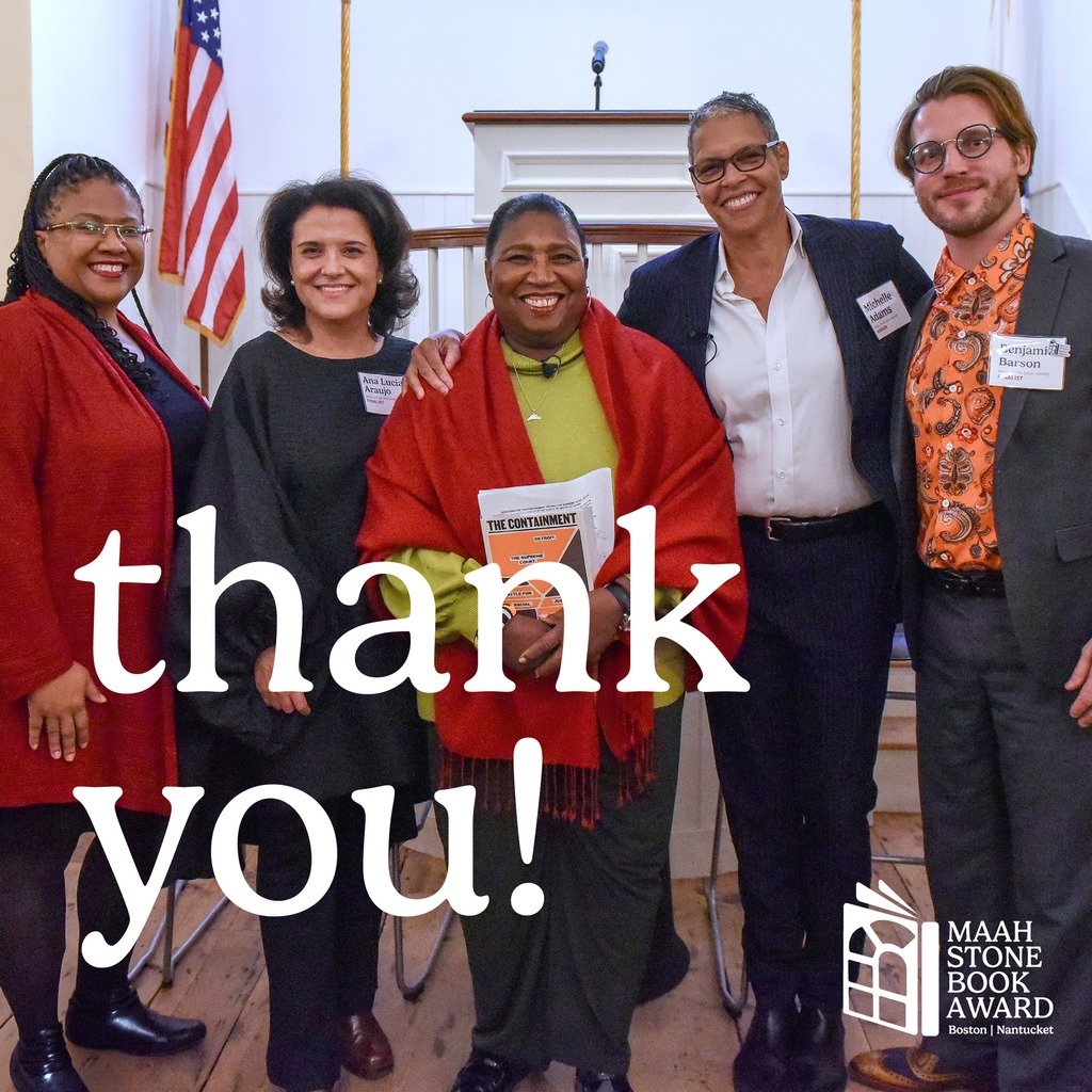 Thanks to our winning authors Michelle Adams, Ben Barson, and Ana Lucia Araujo and our wonderful discussant Callie Crossley for an amazing night last night. Thanks to MAAH and to Stone. Thanks to our jurors for their hard work choosing the winners an