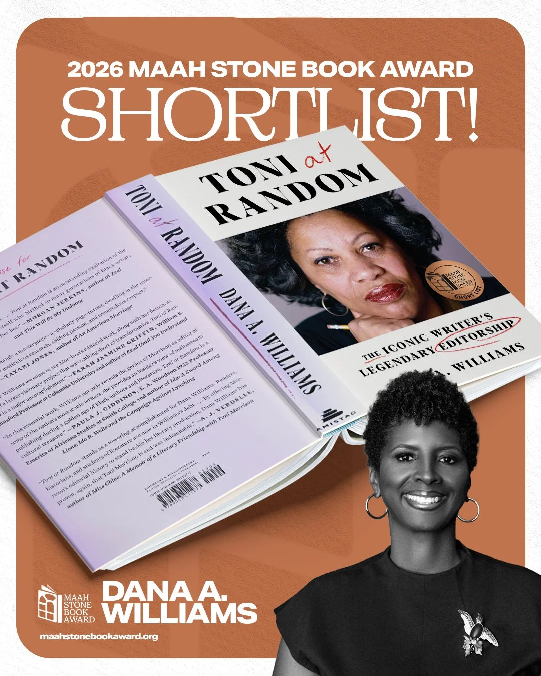 14/14
2026 MAAH Stone Book Award ShortList: 
Toni Morrison herself had great enthusiasm about Dana Williams's work on this story, generously sharing memories and thoughts with the author over the years, even giving her the book's title. From the manu