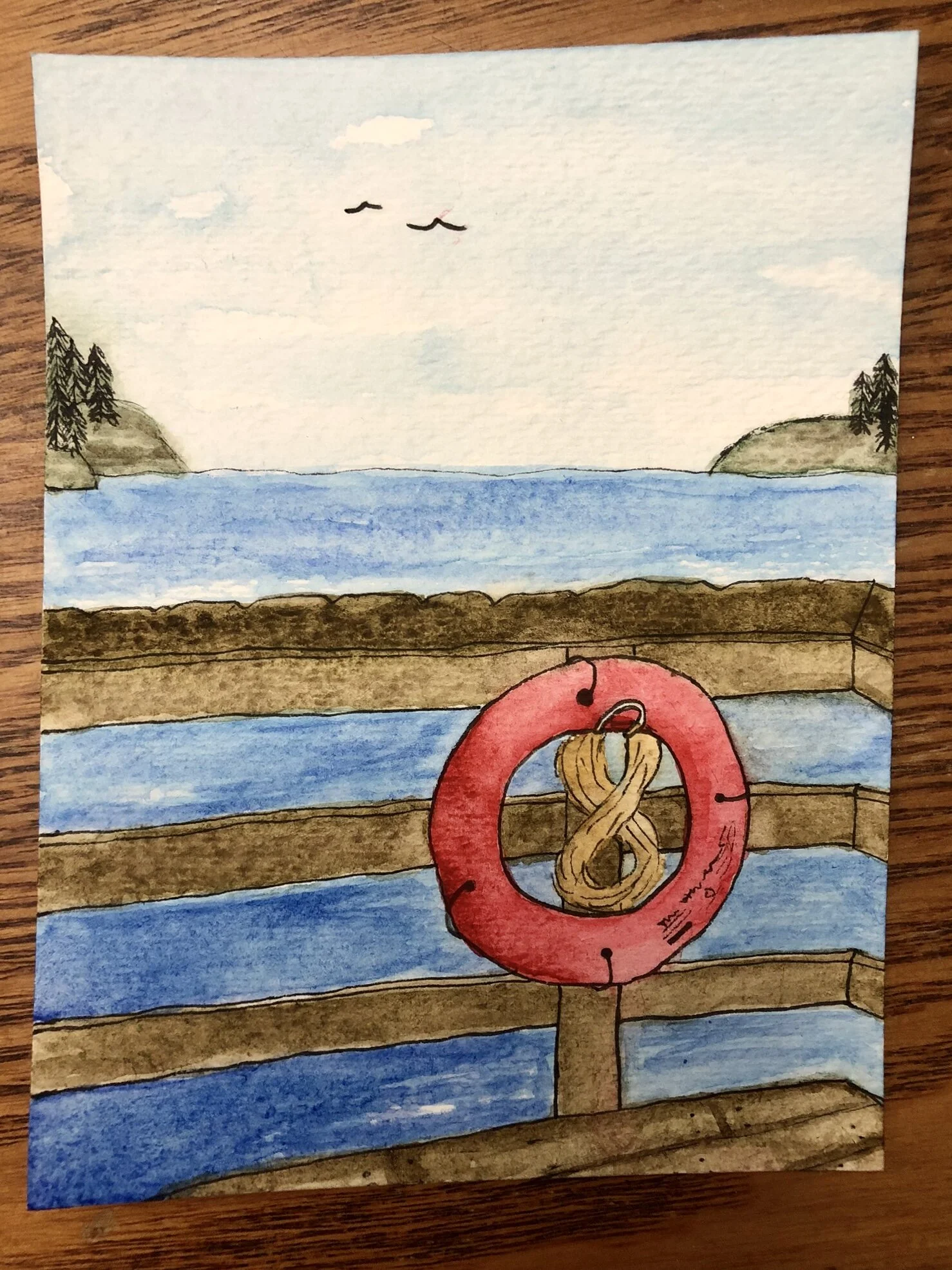 Watercolor painting of Bowman Bay at Deception Pass State Park
