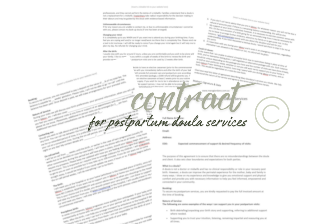postpartum doula contract template mockup