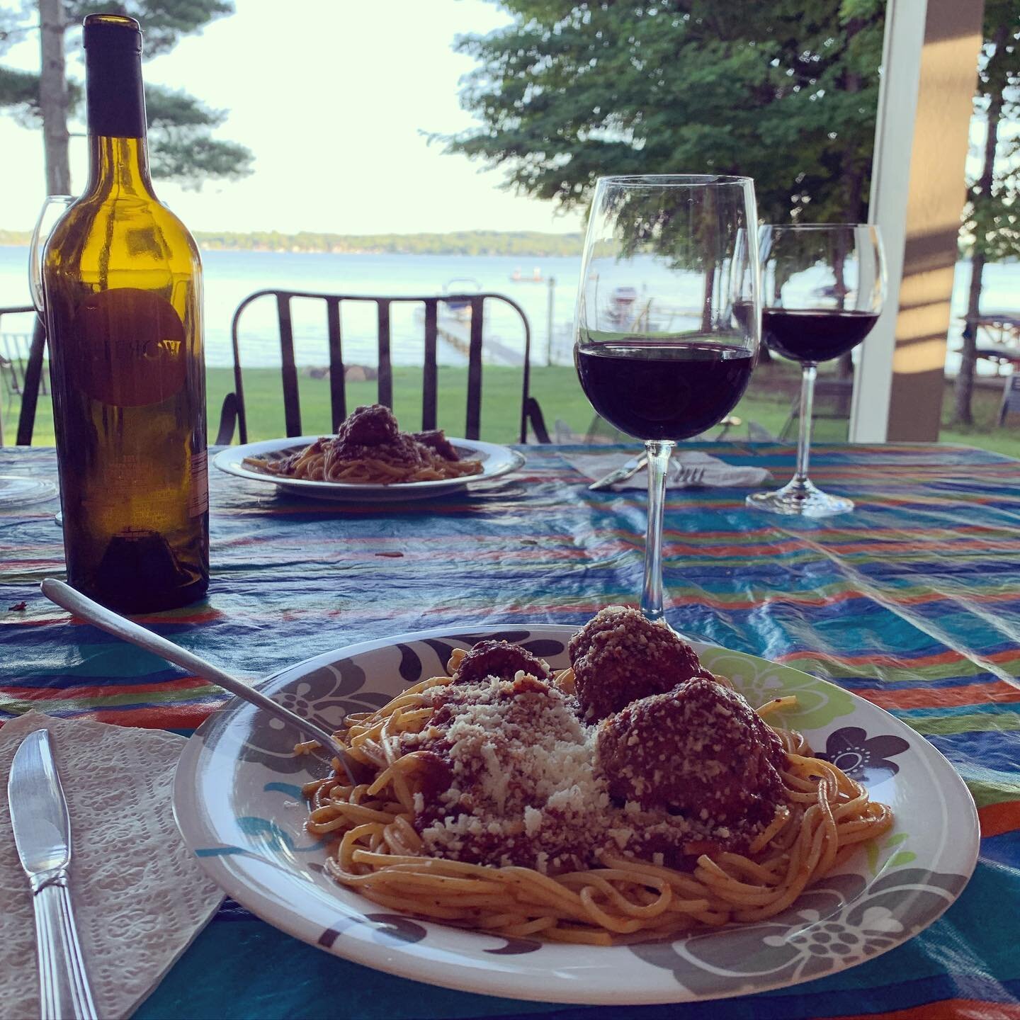 In these tough times it&rsquo;s the simple things that sometimes give us the greatest joys. I&rsquo;m so grateful for this delicious plate of homemade #spaghetti and the beautiful #lakeview #midwest #usa #lake #waterfront