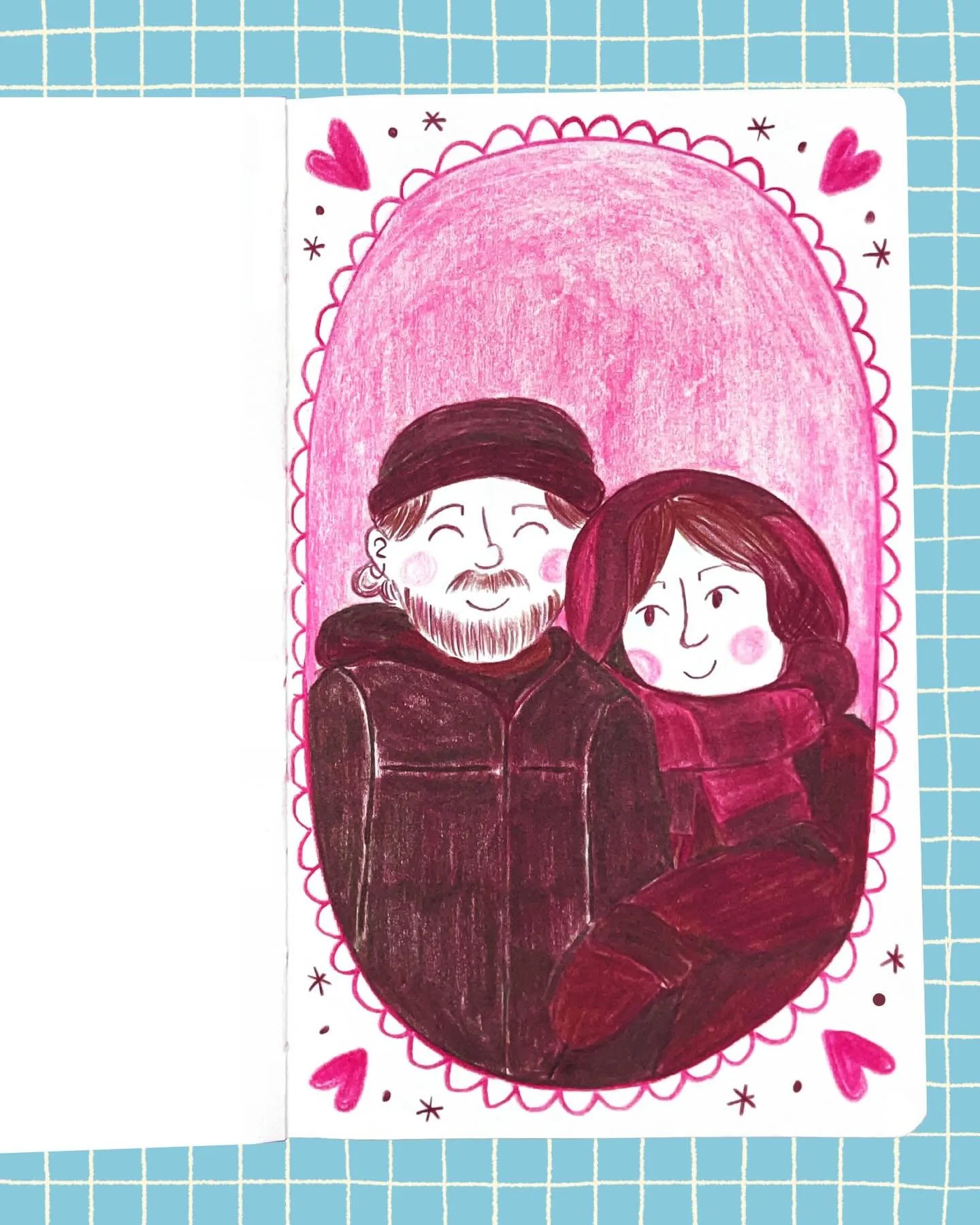 mushy post alert 🚨❗️♡╰(*&acute;︶*)╯♡(*˘︶˘*).｡.:*♡
It&rsquo;s mine and my boyfriend&rsquo;s ninth (!!!) anniversary happy ninth birthday to us ♡
This started as a silly little sketchbook drawing and I think it turned out to be a pretty cute portrait 