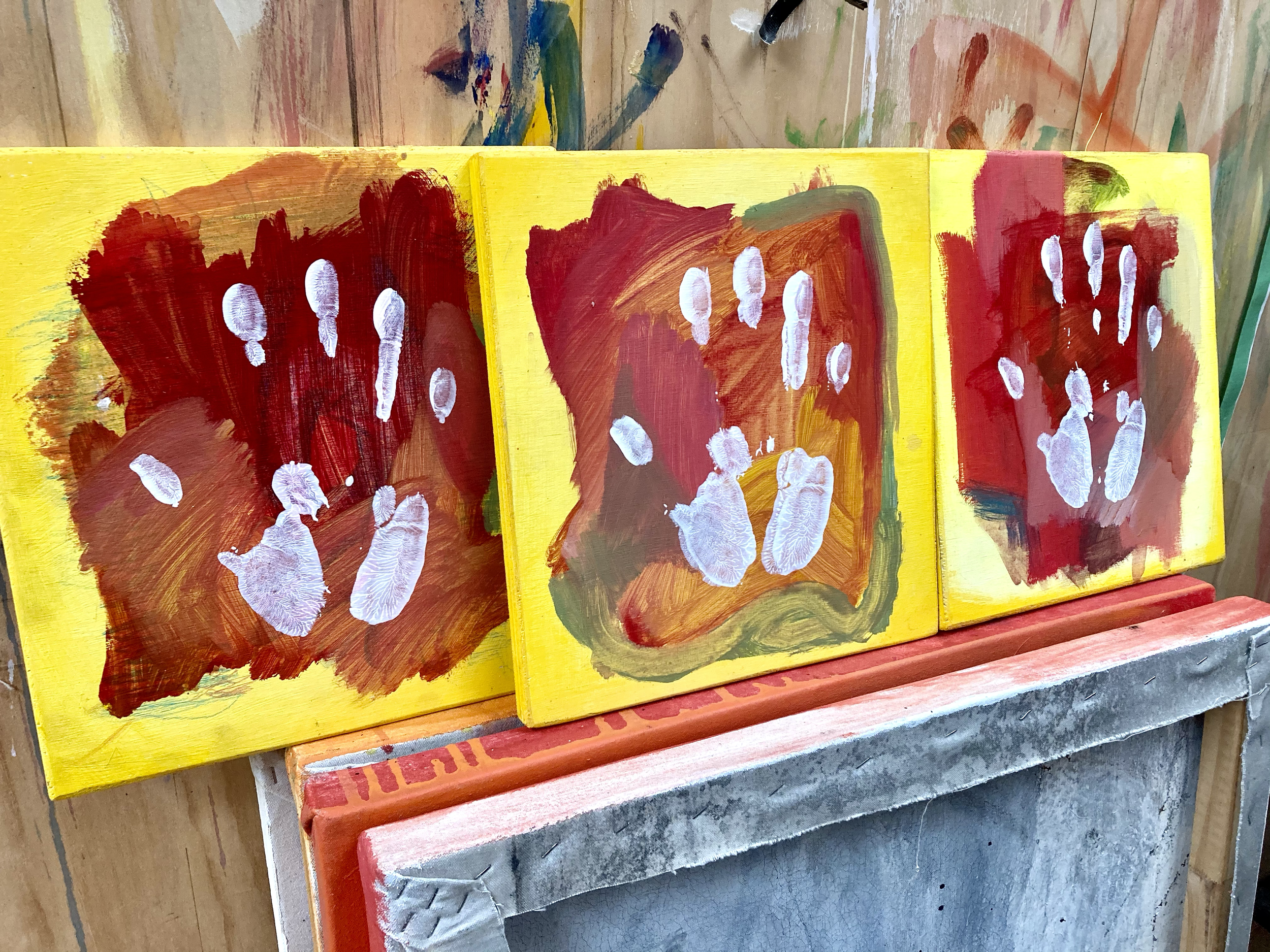 ' I was here' Mixed media hand prints. 2022. $120 each.