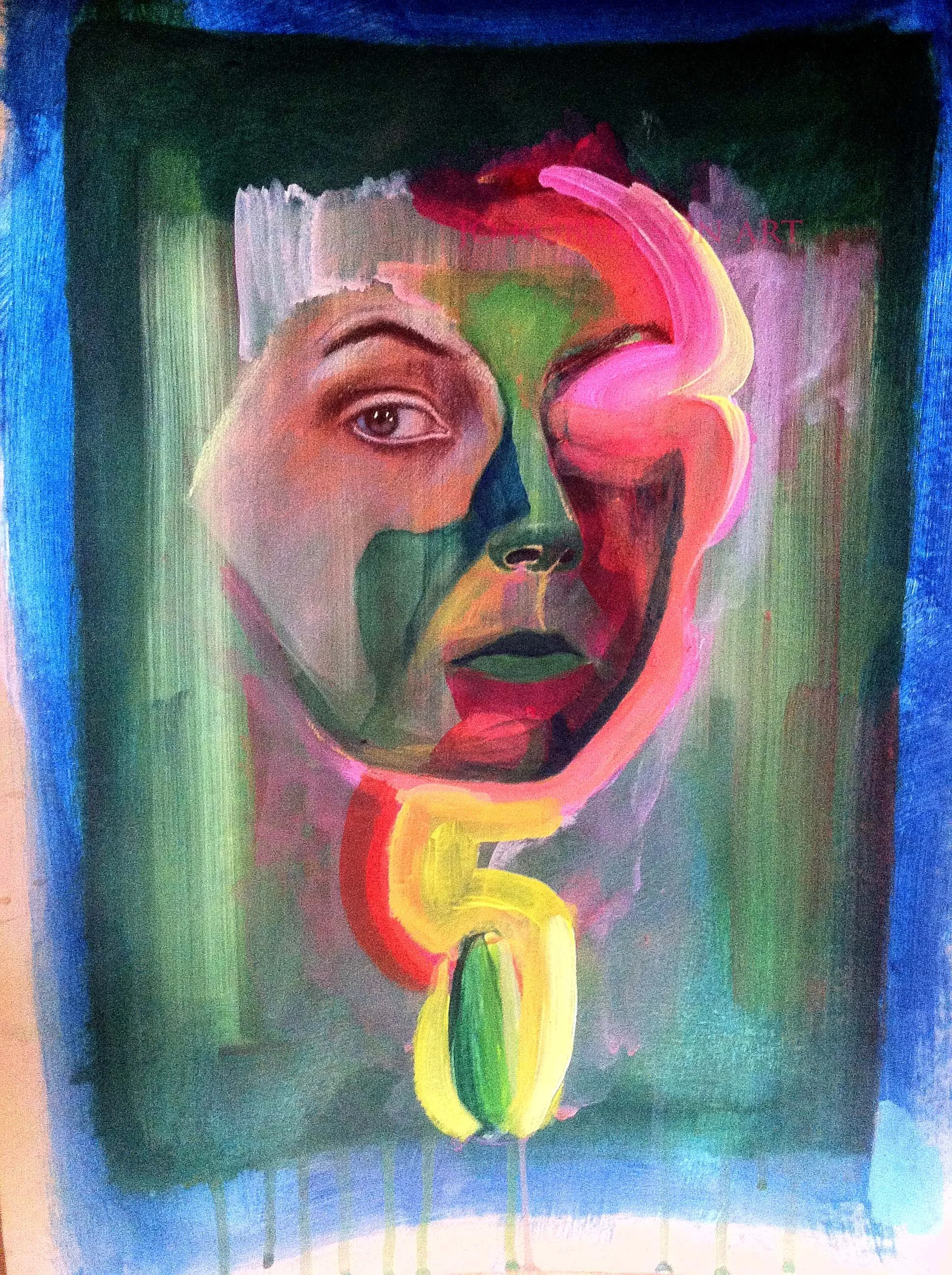 "Portrait with Pounamu" Mixed media, unframed. $650