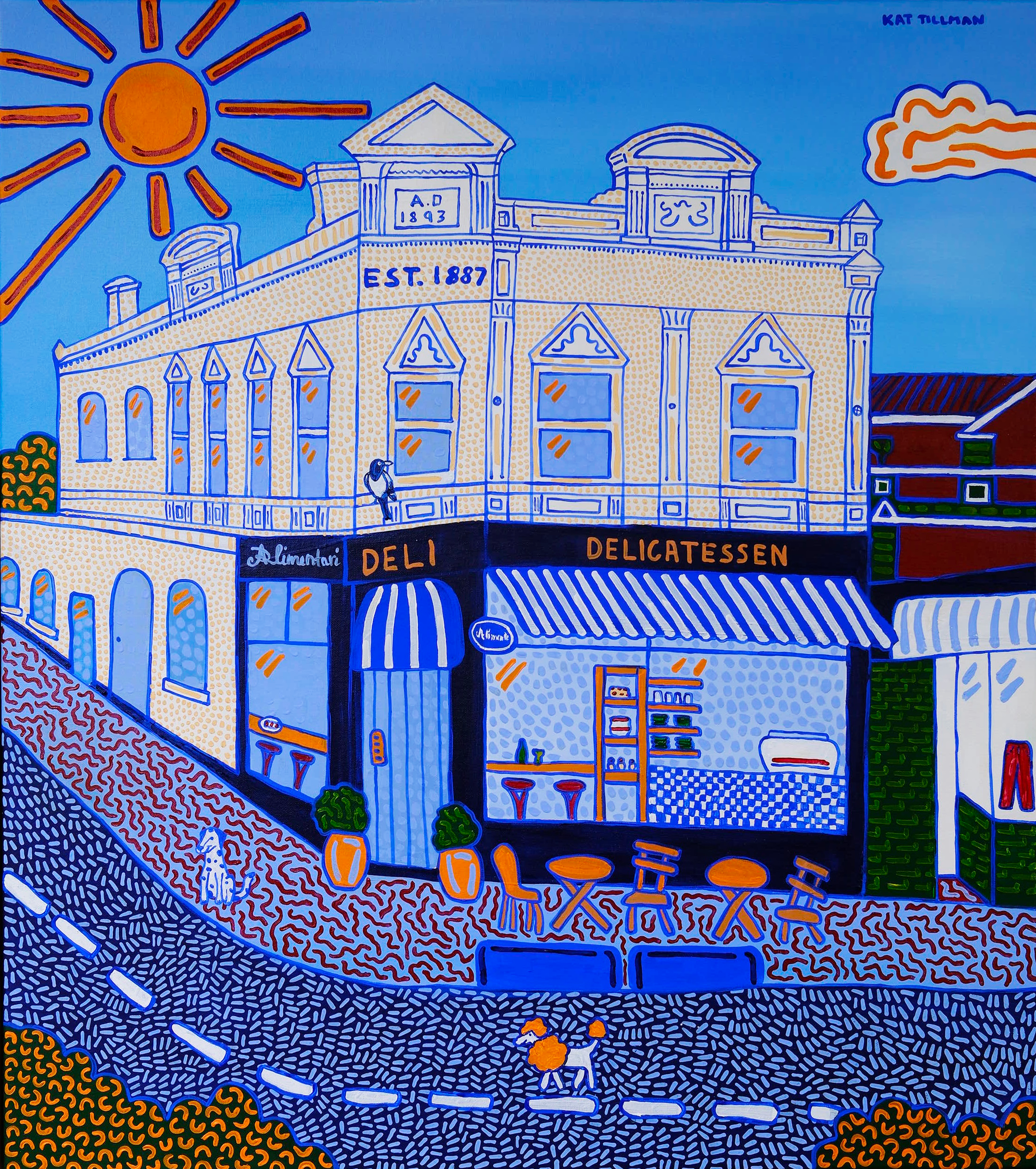 Meet Me at Alimentari, acrylic painting of the Alimentari cafe in Fitzroy, Melbourne, by artist Kat Tillman.