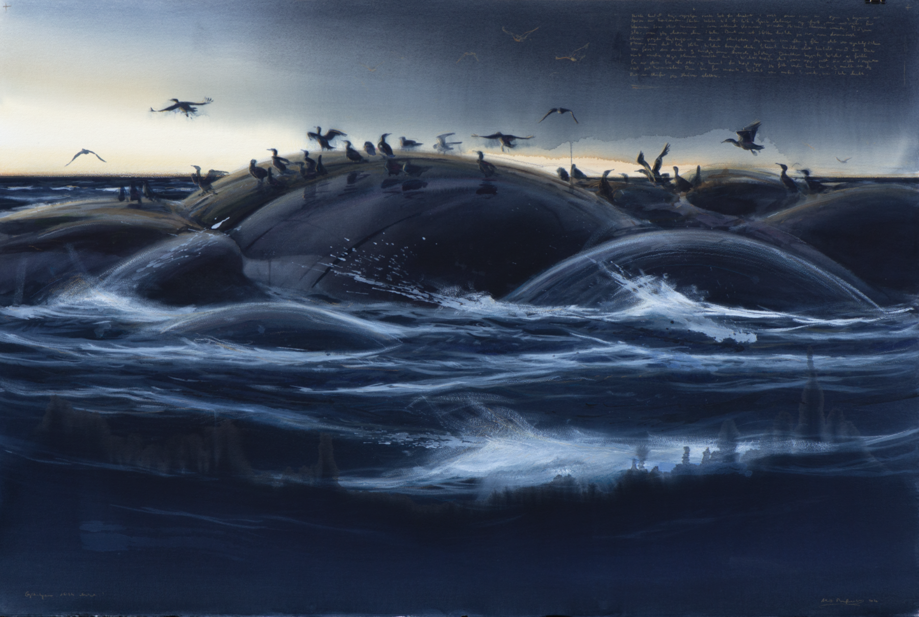 "Coming thunder, Cormorants" 2026

Watercolor on paper
100x150 cm
