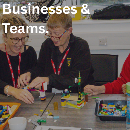 Adults engage with LEGO during a LSP workshop.