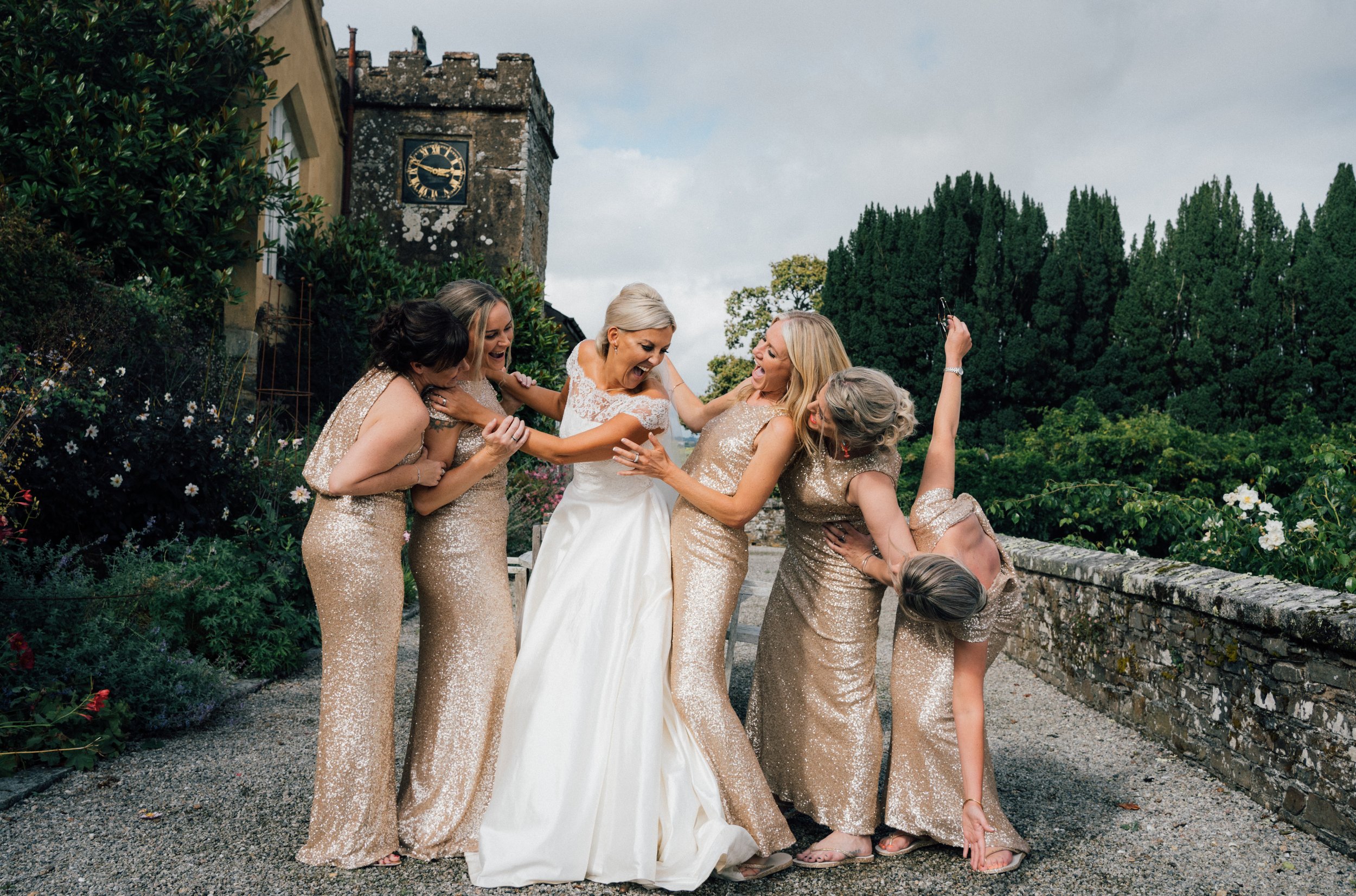 The best of bridesmaids in gold Serella Vita Sequin Metallic dresses, by Ray McShane Photography.jpg