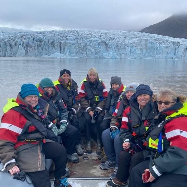 Getting ready to zip off in our zodiac boat to explore the glacier lagoon.