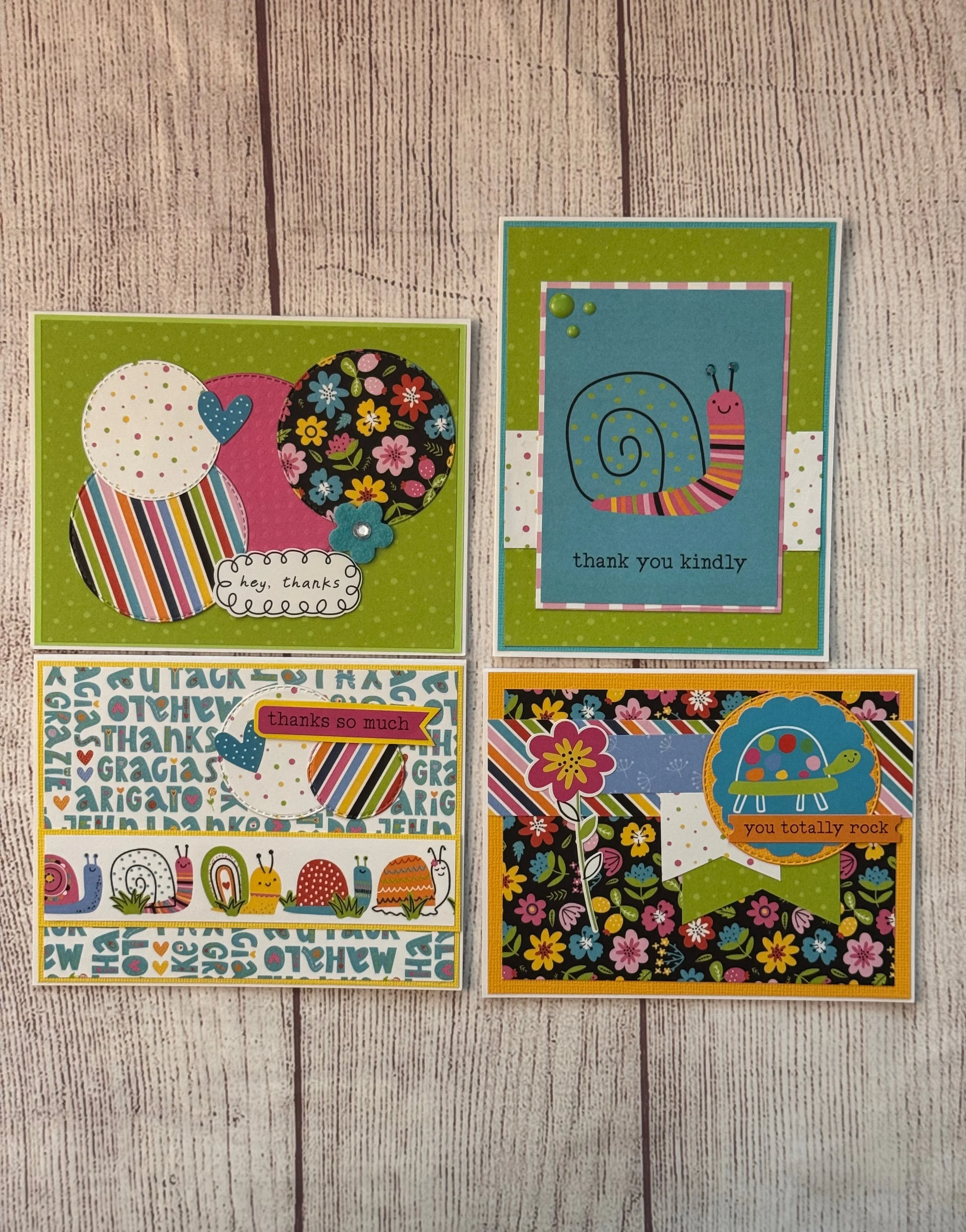 Thank you - 4 card set snails and flowers