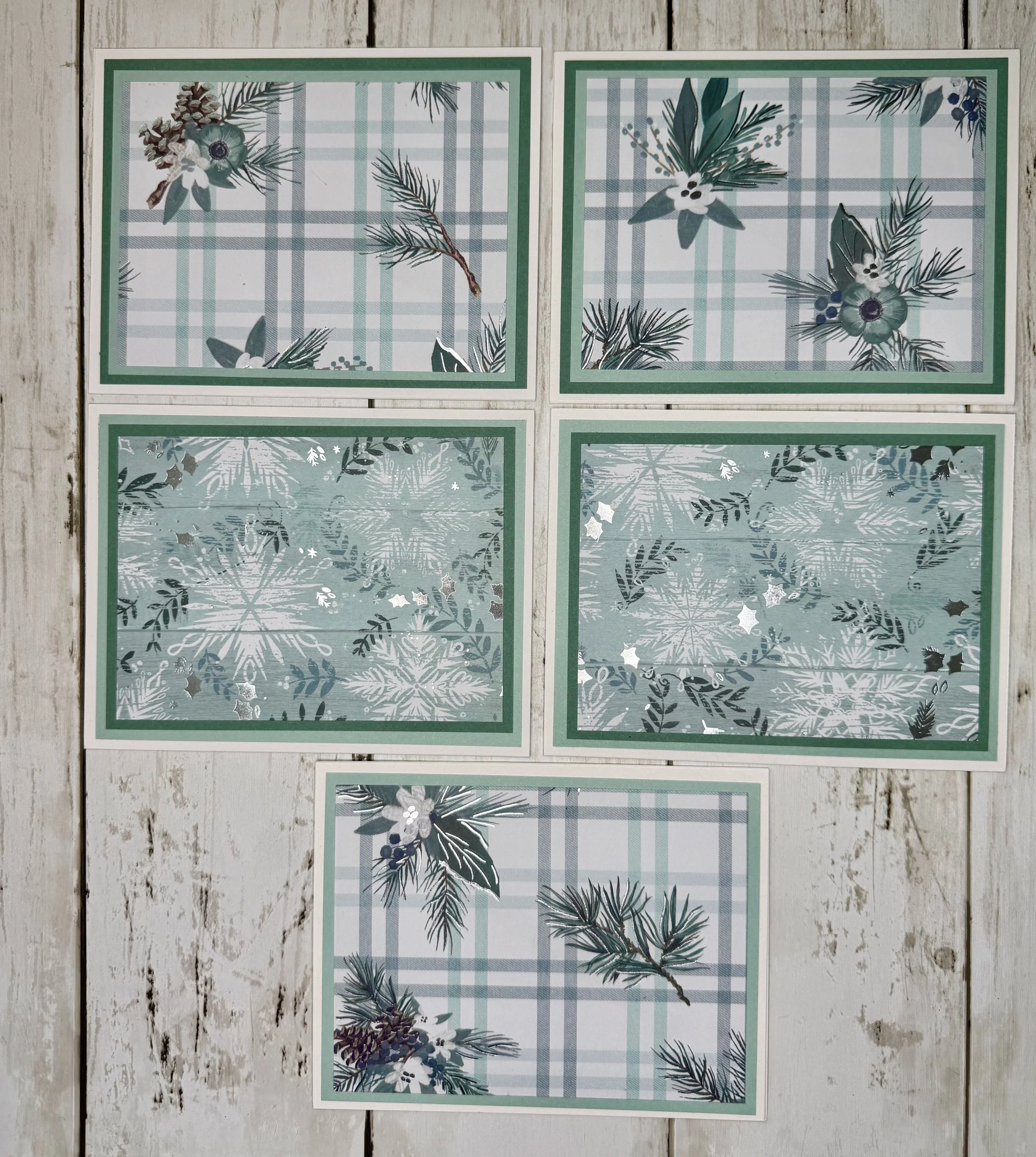 Green and Silver Winter Sprigs - set of 5