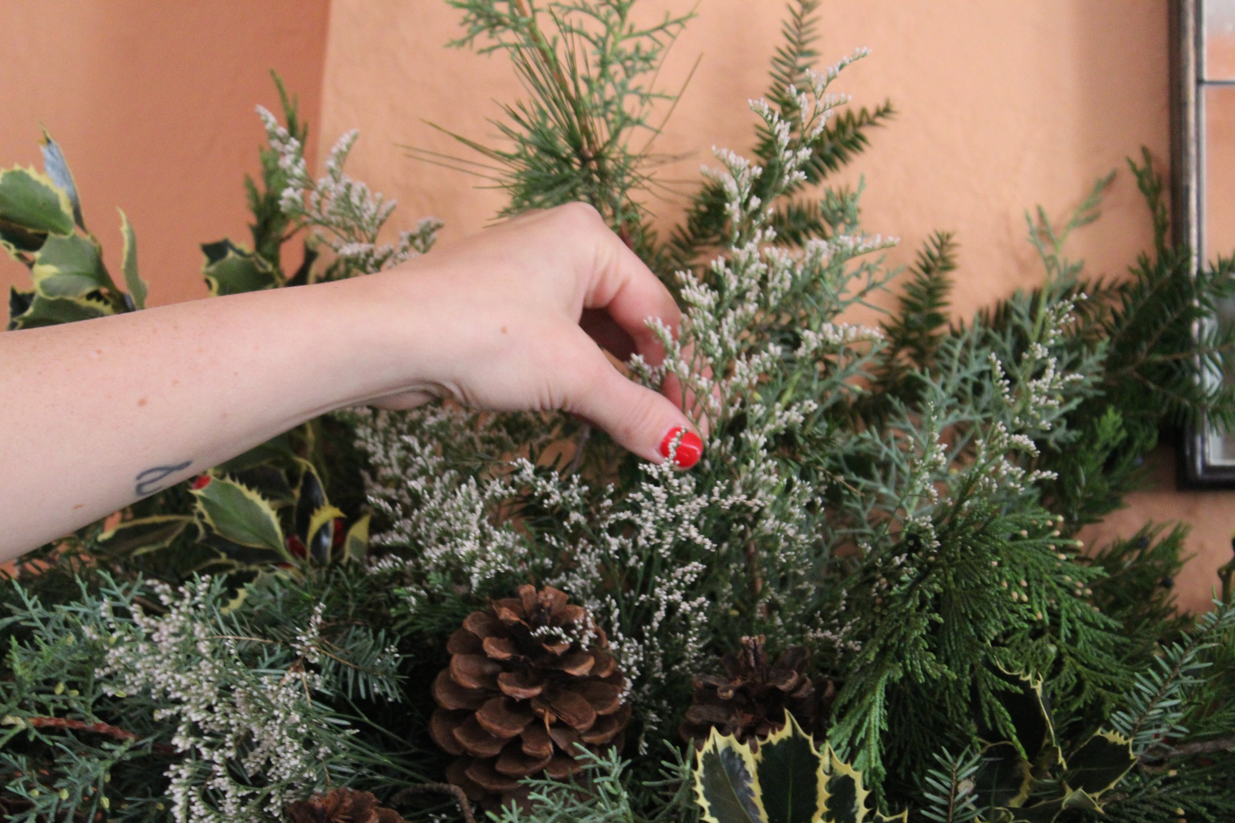 Evergreens for DIY Christmas Mantel