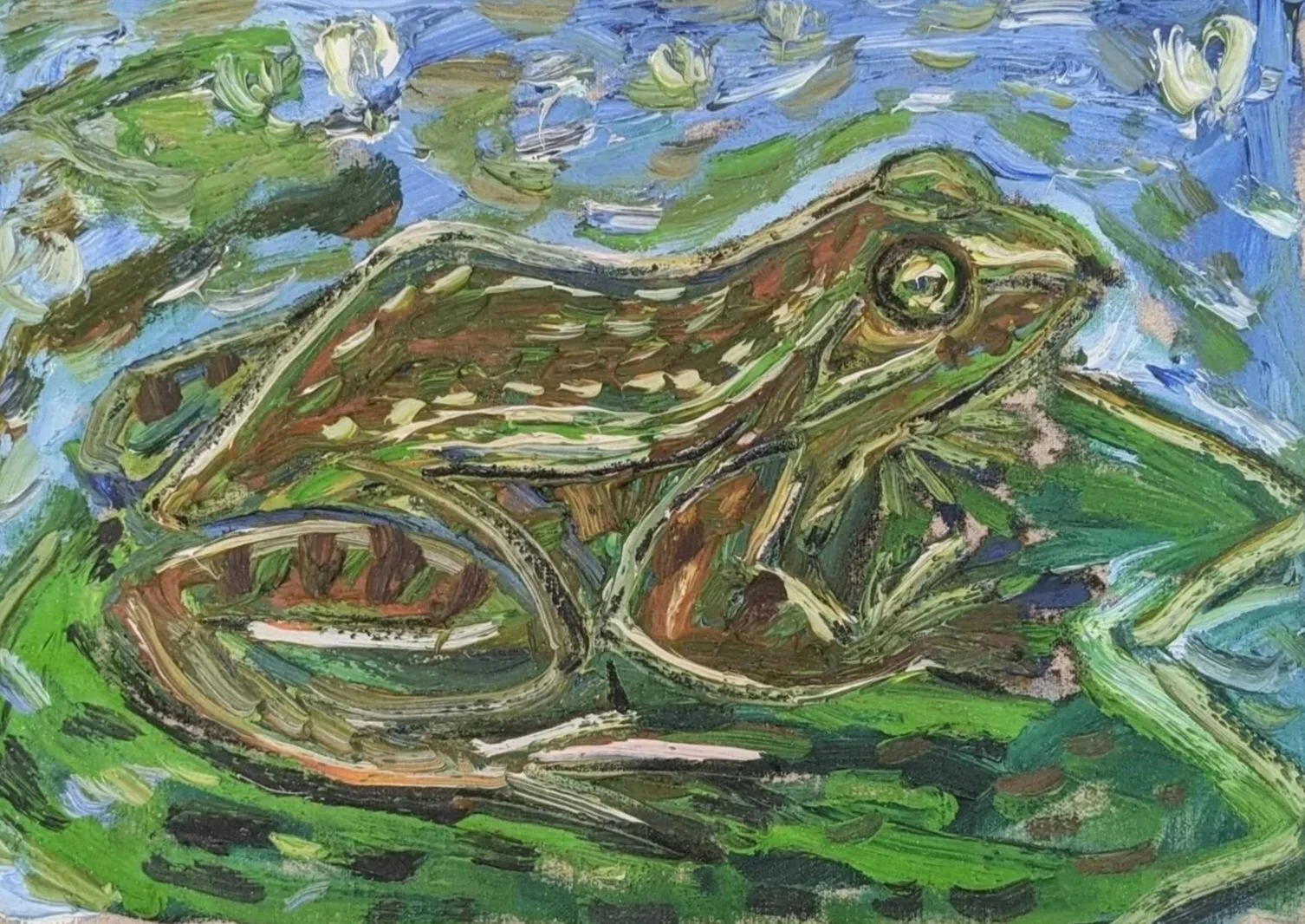 closer brush stroke detail Billy Childish "Frog" original painting.