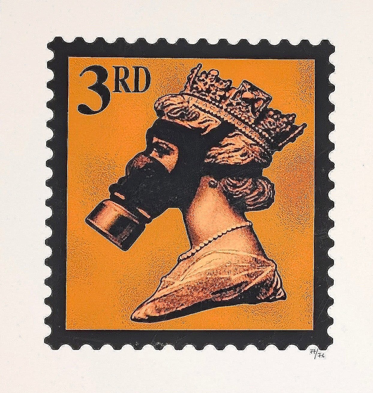 James Cauty Stamp of Mass Destruction 3rd class Bronze limited edition embossed Giclee on heavy matt stock paper limited edition numbered 77/76. #jamescauty #jimmycauty #stampsofmassdestruction