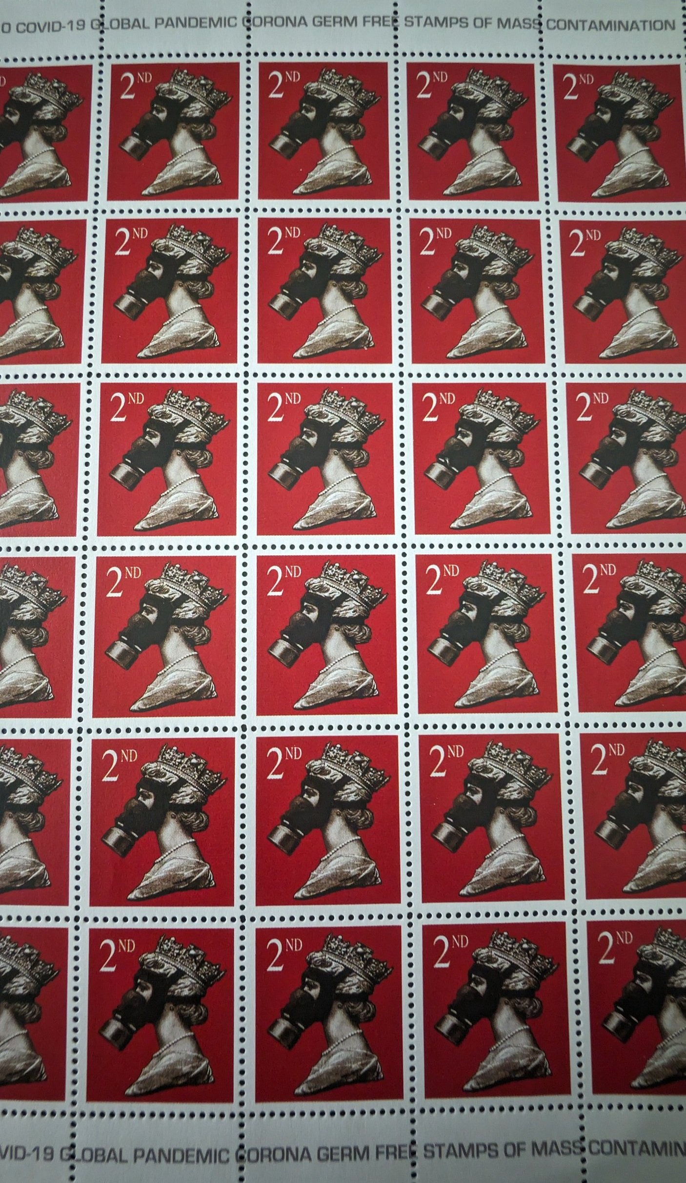 James Cauty illegal stamps of mass contamination circa 2020 1st 2nd 3rd class stamp sheets limited edition numbered 30/131 housed in custom stamped Cautese National Postal Disservice