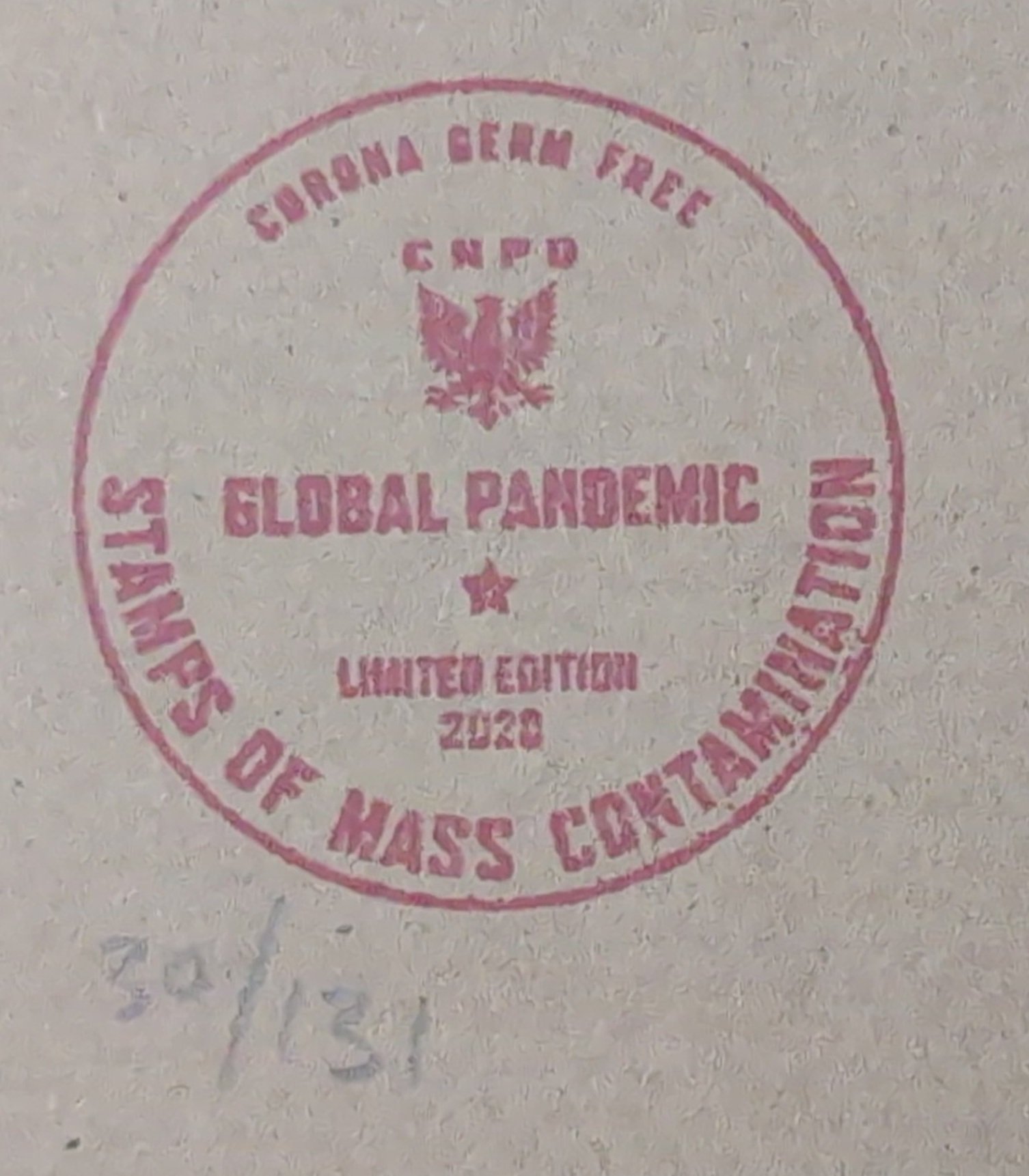 James Cauty illegal stamps of mass contamination circa 2020 1st 2nd 3rd class stamp sheets limited edition numbered 30/131 housed in custom stamped Cautese National Postal Disservice