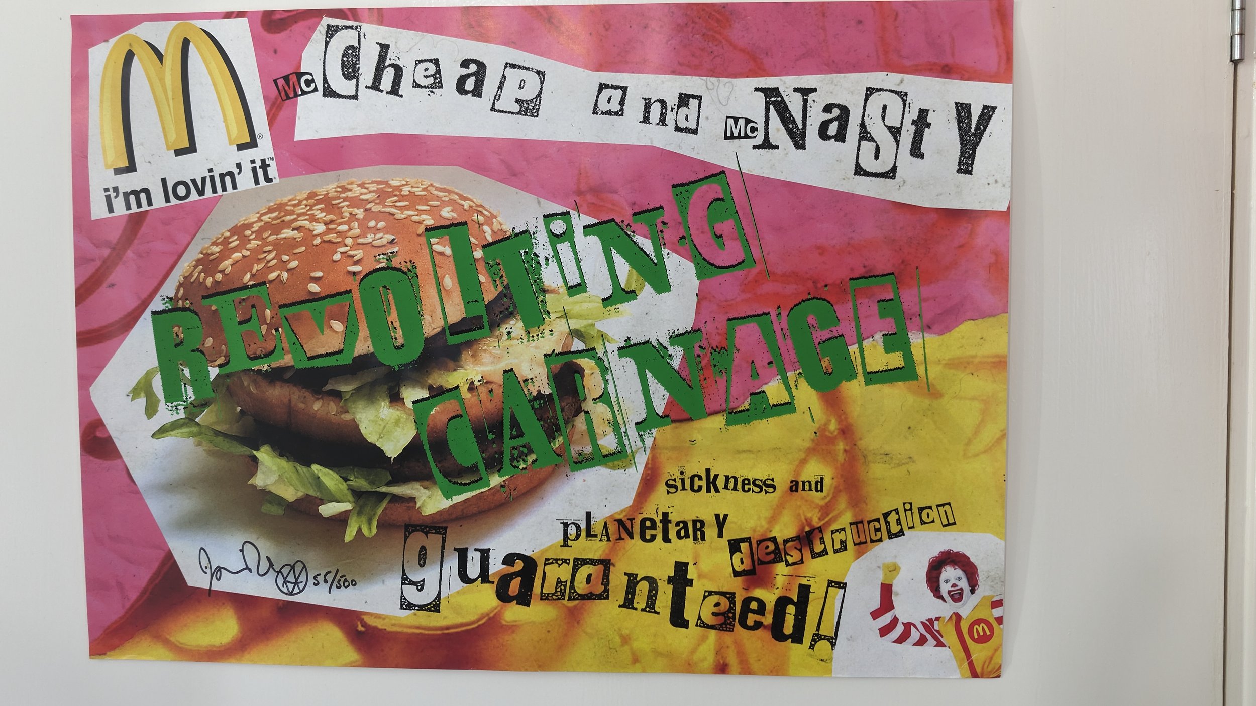 Jamie Reid vs Mcdonald's I'm lovin' it I'm hatin' overlaid serigraph on colour poster signed limited edition