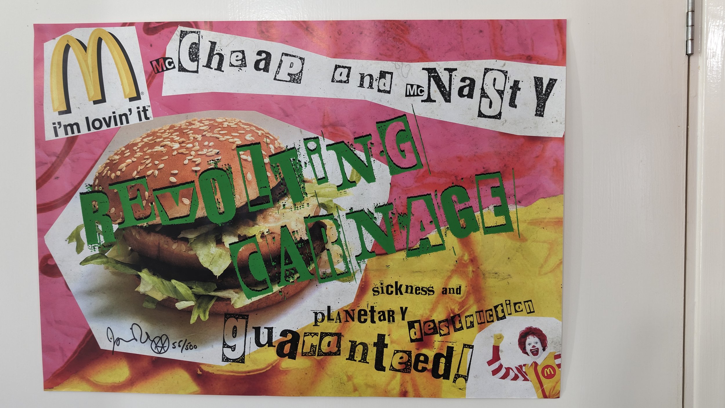 Jamie Reid vs Mcdonald's I'm lovin' it I'm hatin' overlaid serigraph on colour poster signed limited edition