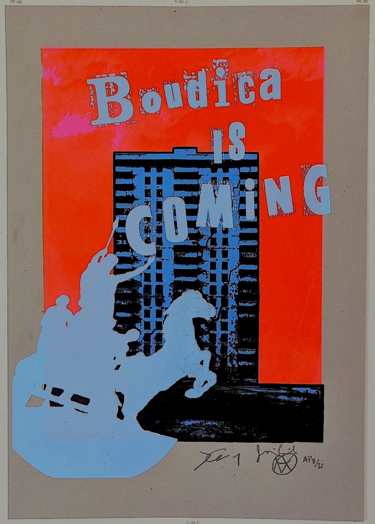 Rare collaboration between Jamie Reid & James Cauty Boudica Is Coming Estate Editions 6 colourway signed serigraph.