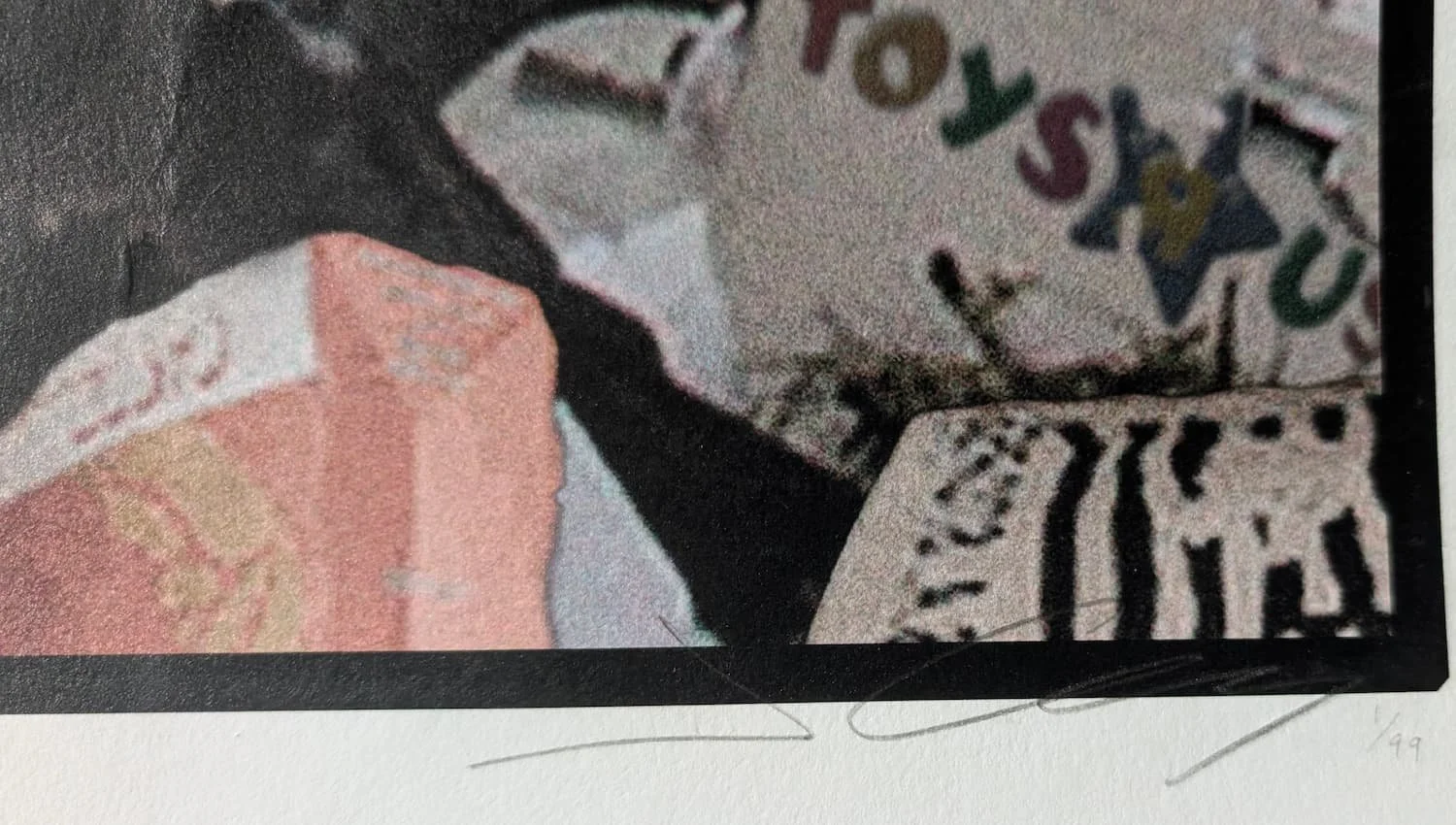 Close up of artist signature in pencil Large scale fine art print by JAMES CAUTY ITS CHRISTMAS THESE WERE A FEW OF MY FAVOURITE THINGS Hand Signed Giclee No 1 of 99.jpeg