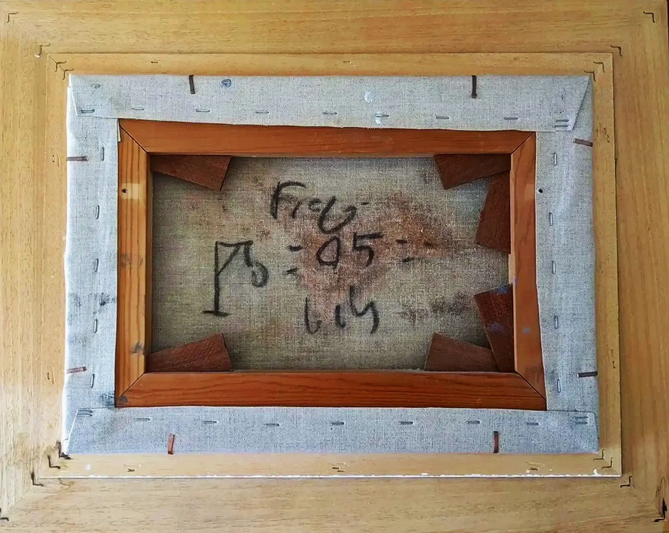 reverse of billy childish painting frog 2005 features the artist signature billy in charcoal, the date 05, and his iconic hand drawn hangman moniker on raw linen canvas  its only paper