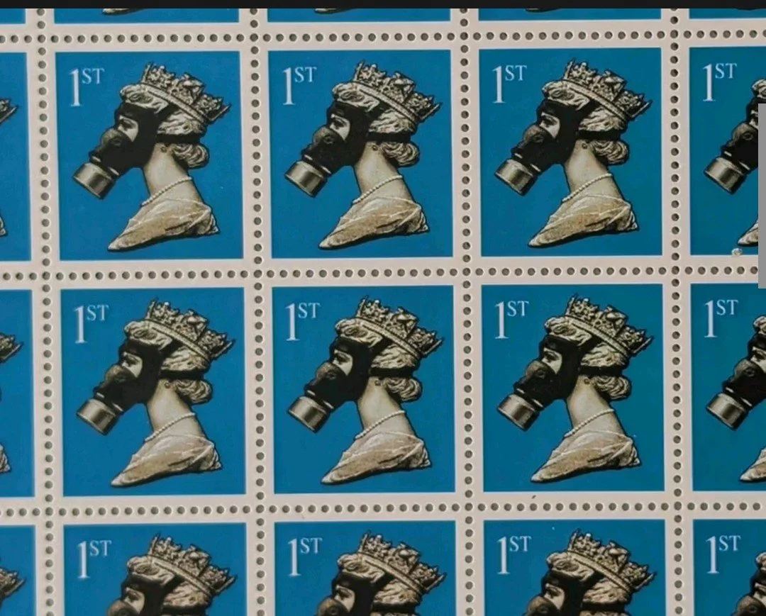 Even closer fine details of thee machin printed stamps