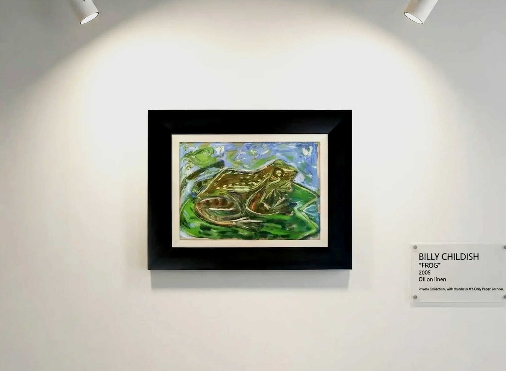 Mock gallery setting billy childish frog signed painting its only paper