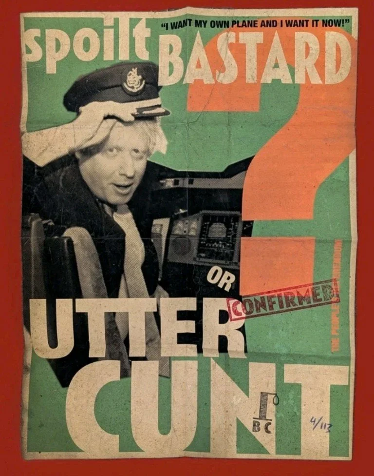 Actually picture of boris johnson sat in a plane cockpit dressed as an airplane pilot captain