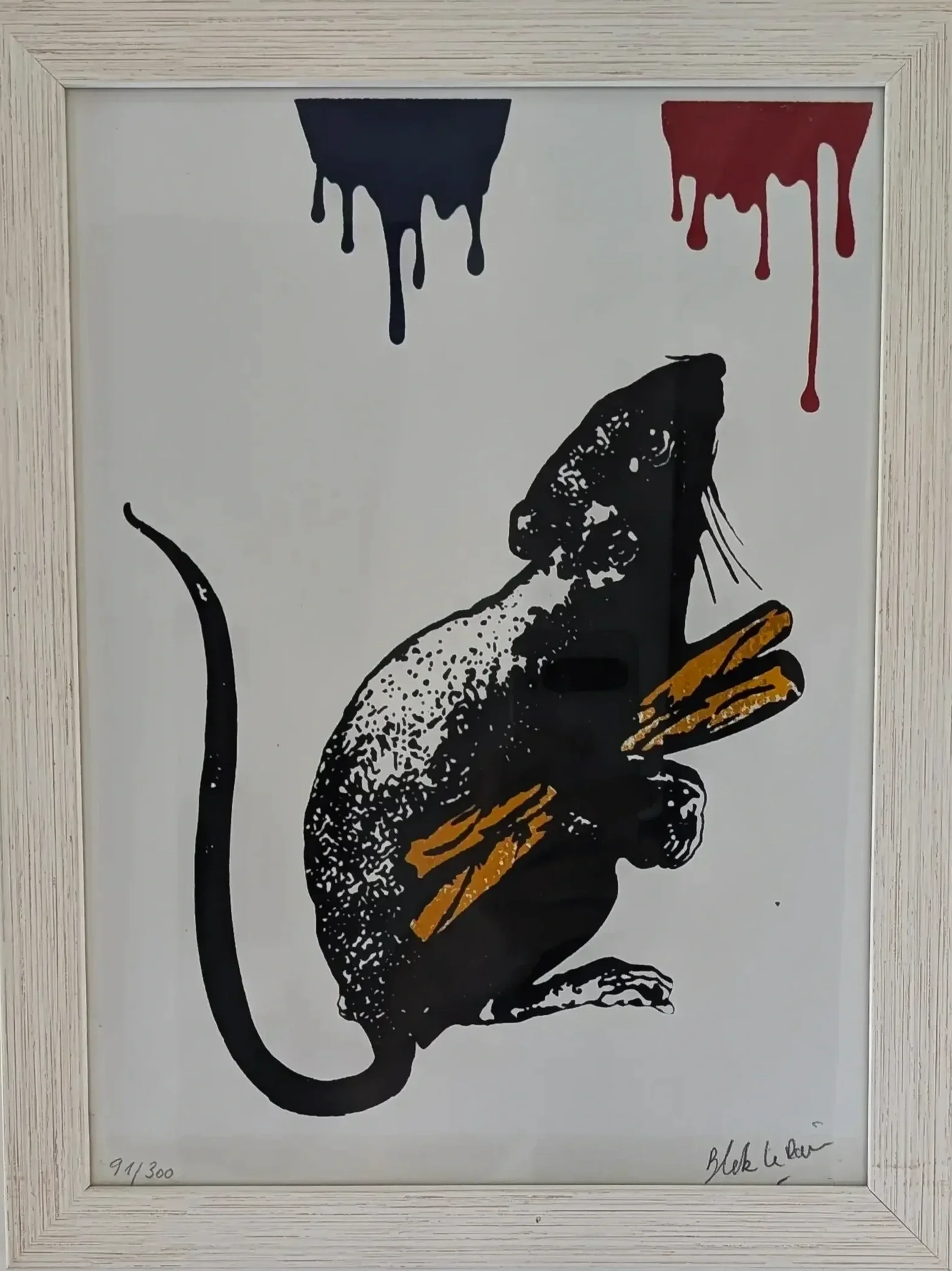 framed hand signed serigraph by Blek Le Rat its only paper