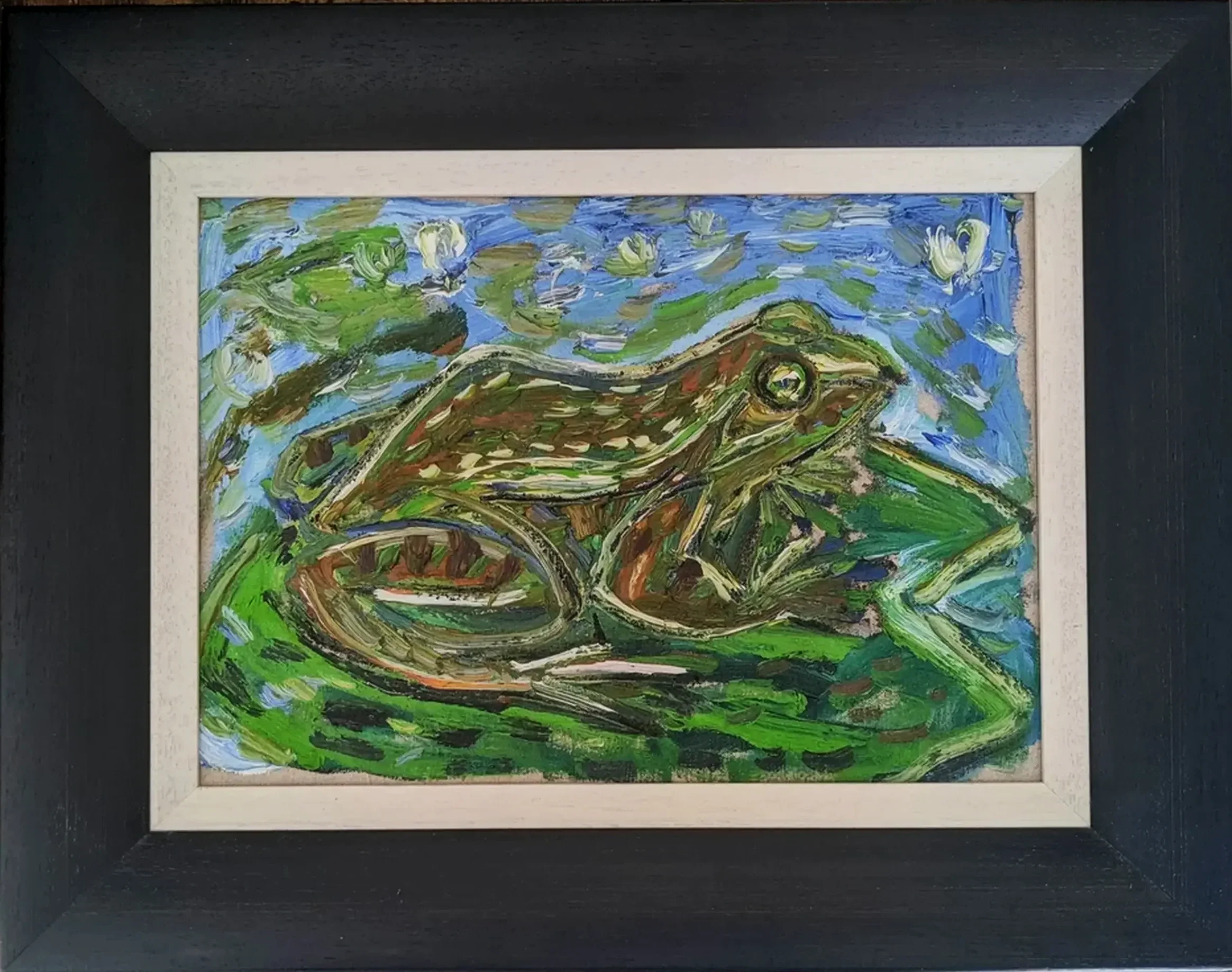 Billy Childish Frog signed oil canvas framed with provenance Its Only Paper