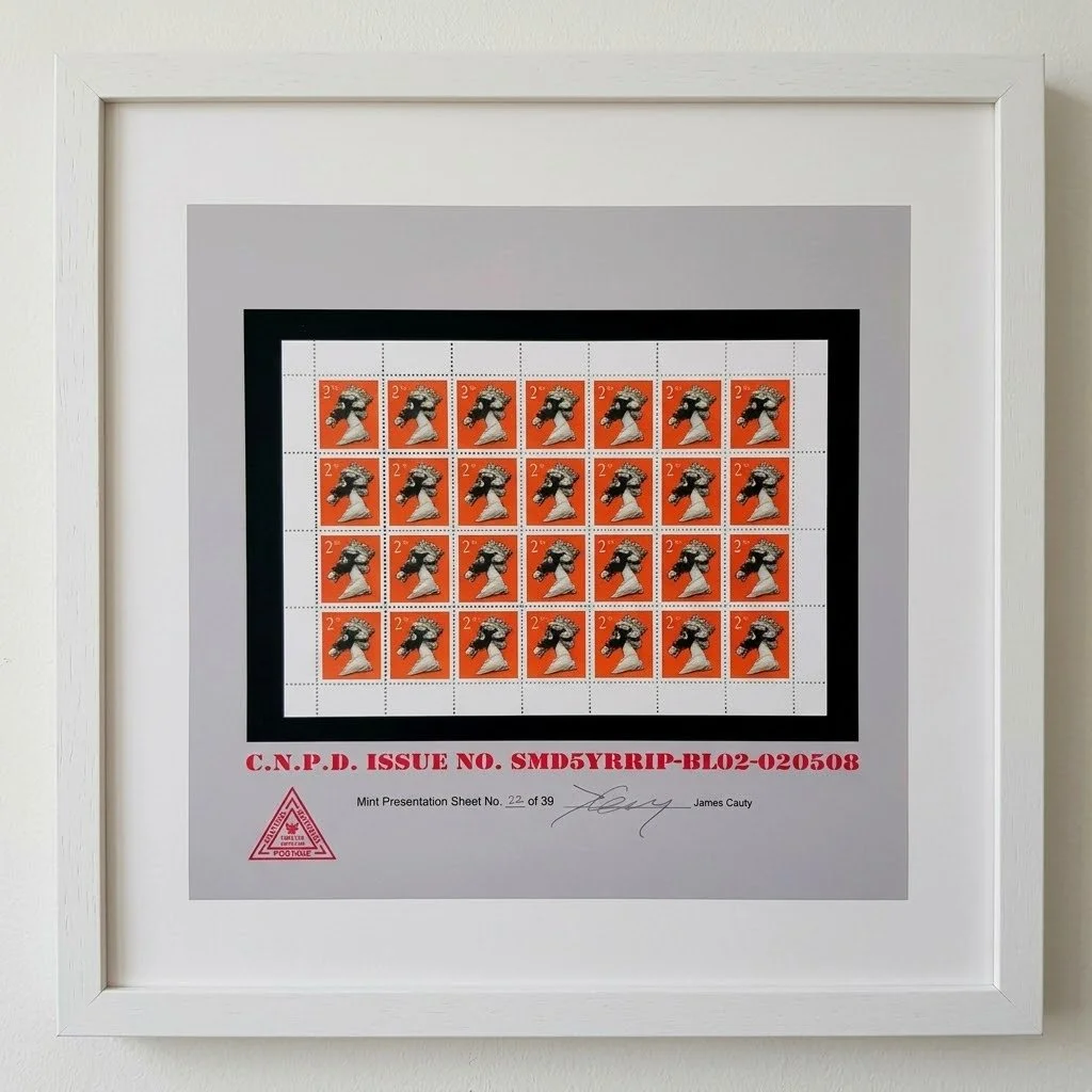 Machin printed stamps featuring queen Elizabeth the 2nd in gasmask.