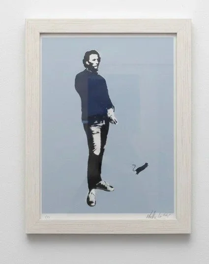 Blek le rat Frederic Chopin in casual attire on blue background signed and numbered 8 of 50 in pencil framed serigraph behind glass.jpeg