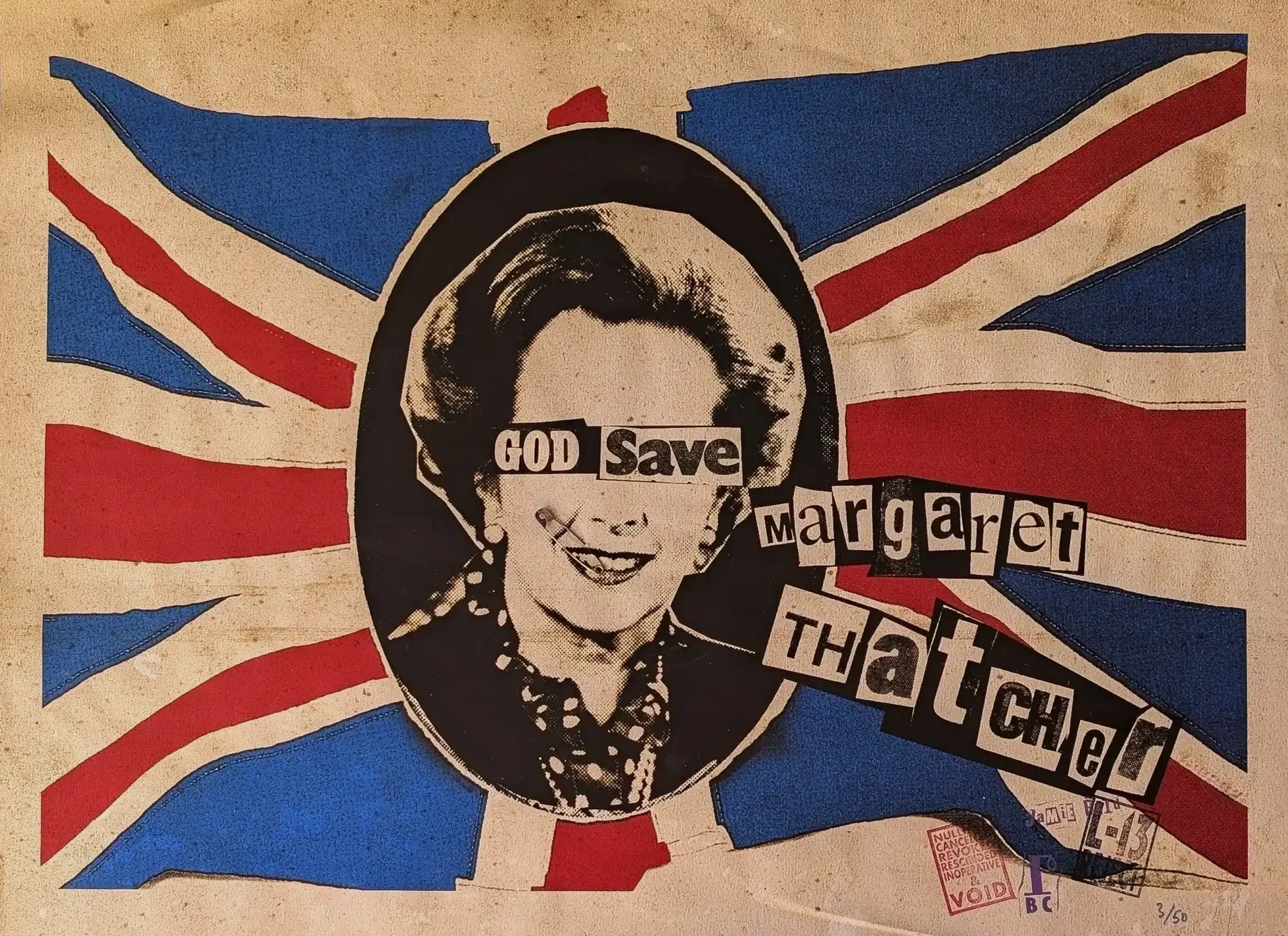 margaret thatcher on a union jack background its only paper