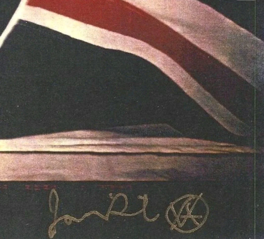 Autograph Jamie Reid in gold pen with drawing
