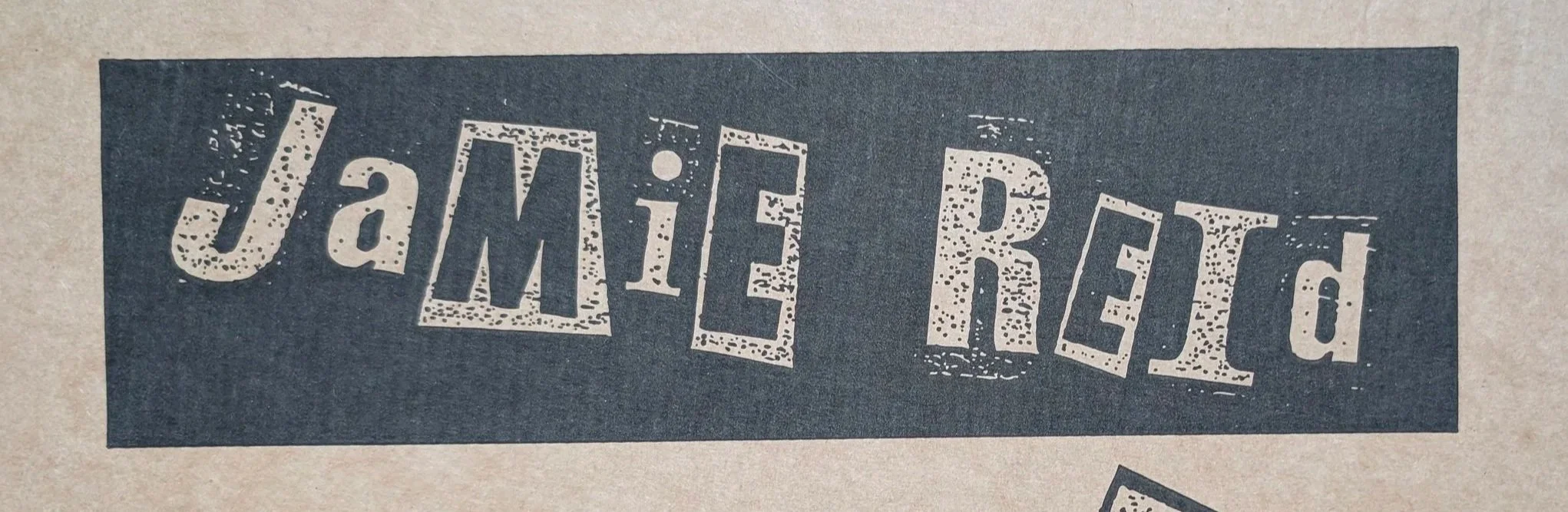 JAMIE REID SCREEN PRINTED IN BLACK INK ON CARDBOARD MAILRR.JPG