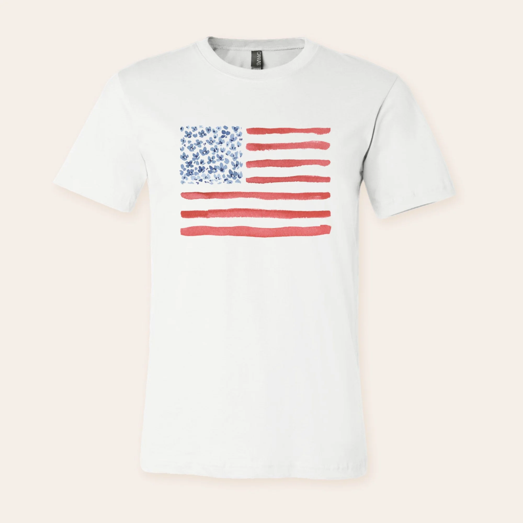 Floral American Flag T-Shirt | Hand-Painted 4th of July Shirt for Women