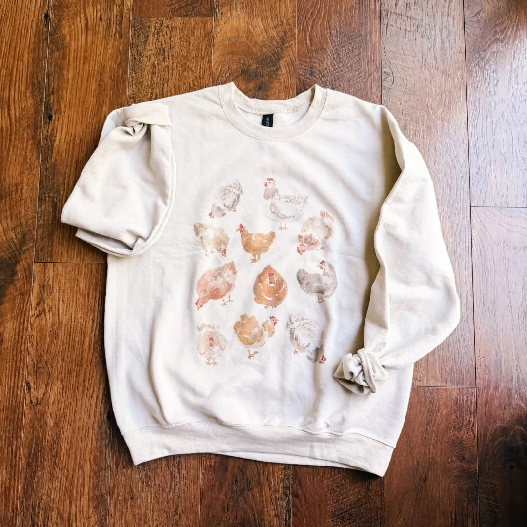 Chickens Watercolor Sweatshirt | Farmhouse Crewneck Gift for Her