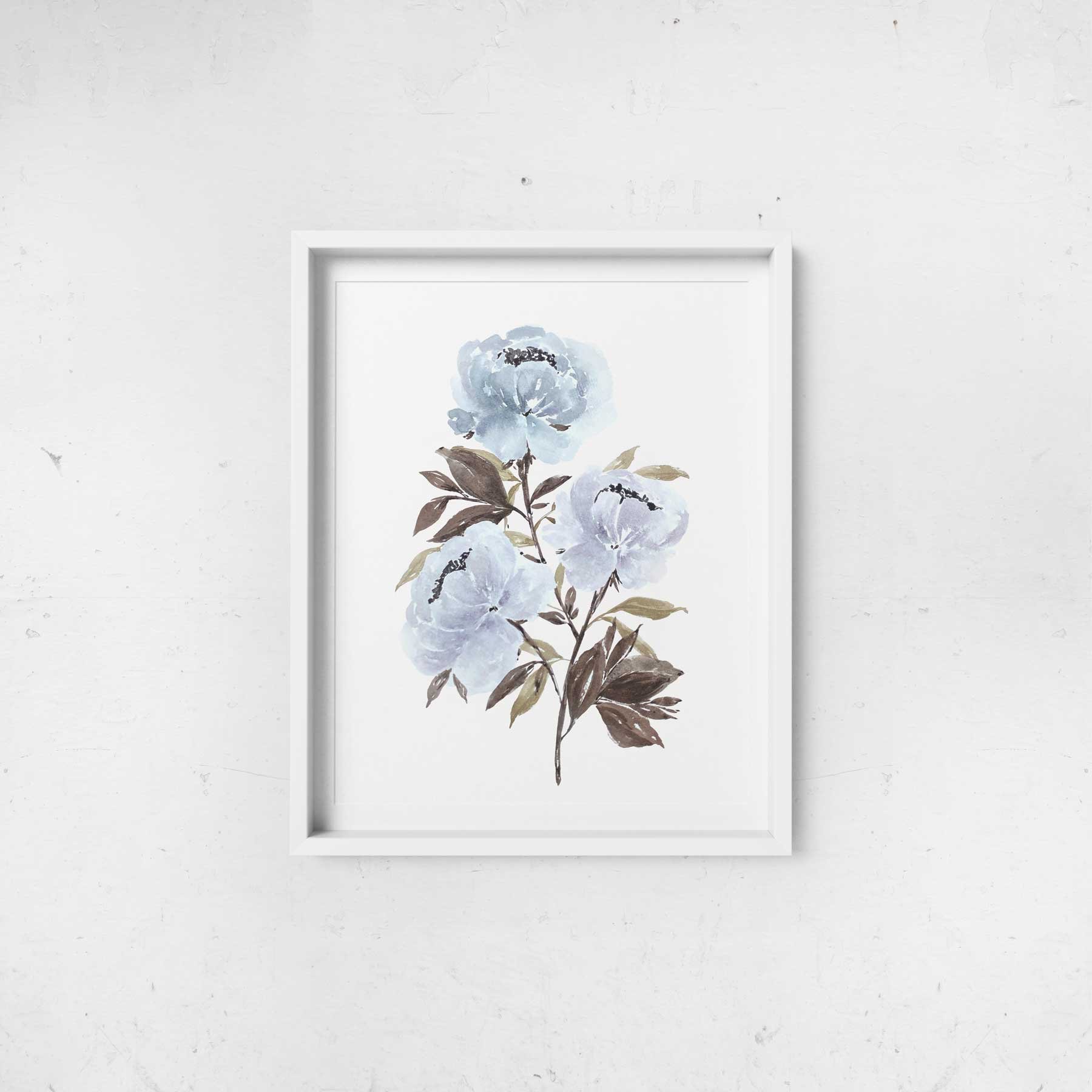 Blue Peonies Art Print — handmade housewarming gift by Indiana artist Jess — artandhomeco
