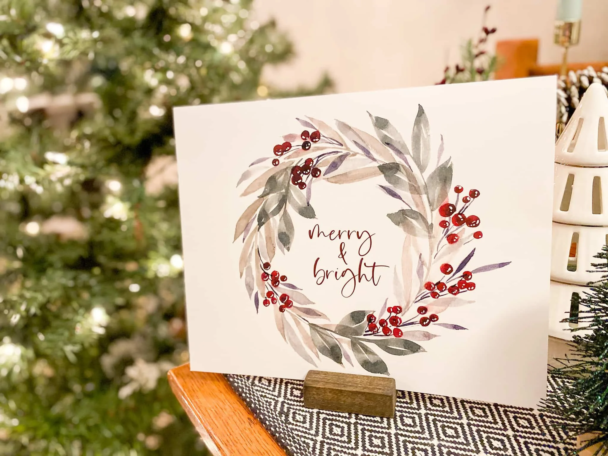 Merry and Bright Art Print — handmade Christmas gift for teacher by Indiana artist Jess — artandhomeco