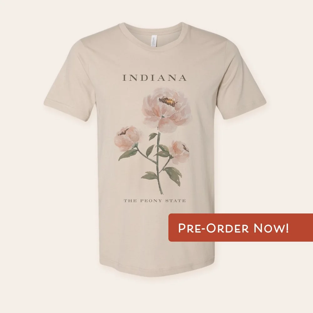 PRE-ORDER Indiana Peony T-Shirt | Watercolor State Flower Tee for Women