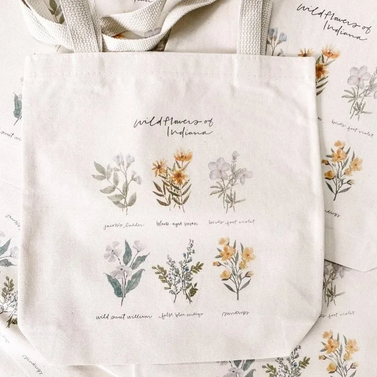 Wildflowers of Indiana Tote Bag — handmade weekend host gift by Indiana artist Jess — artandhomeco