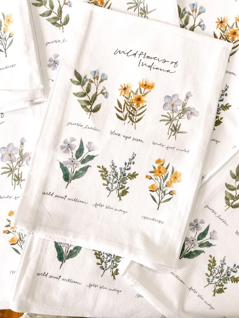 Indiana Wildflowers Tea Towel — handmade first home housewarming gift for her by Indiana artist Jess — artandhomeco