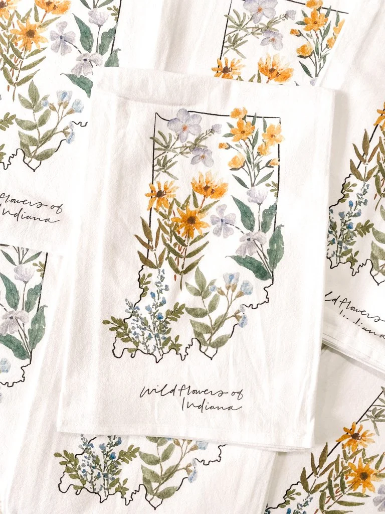 Indiana Wildflowers Tea Towel — handmade Indiana housewarming gift by Indiana artist Jess