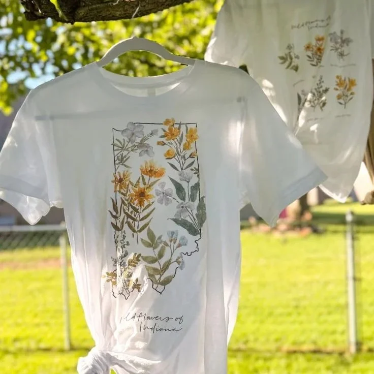 Indiana Wildflowers T-Shirt — handmade gift for someone who loves Indiana by Indiana artist Jess