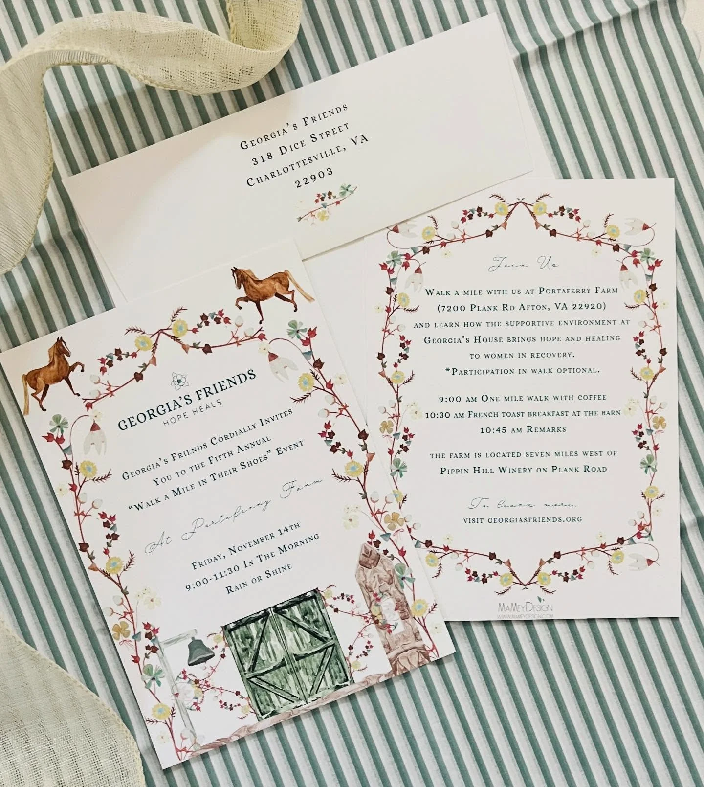 Every year, I design a paper suite for @georgias_friends_cville and their annual &ldquo;walk a mile in their shoes&rdquo; event. It&rsquo;s such a privilege to set the stage for such a special and moving event that benefits women in recovery. I weave