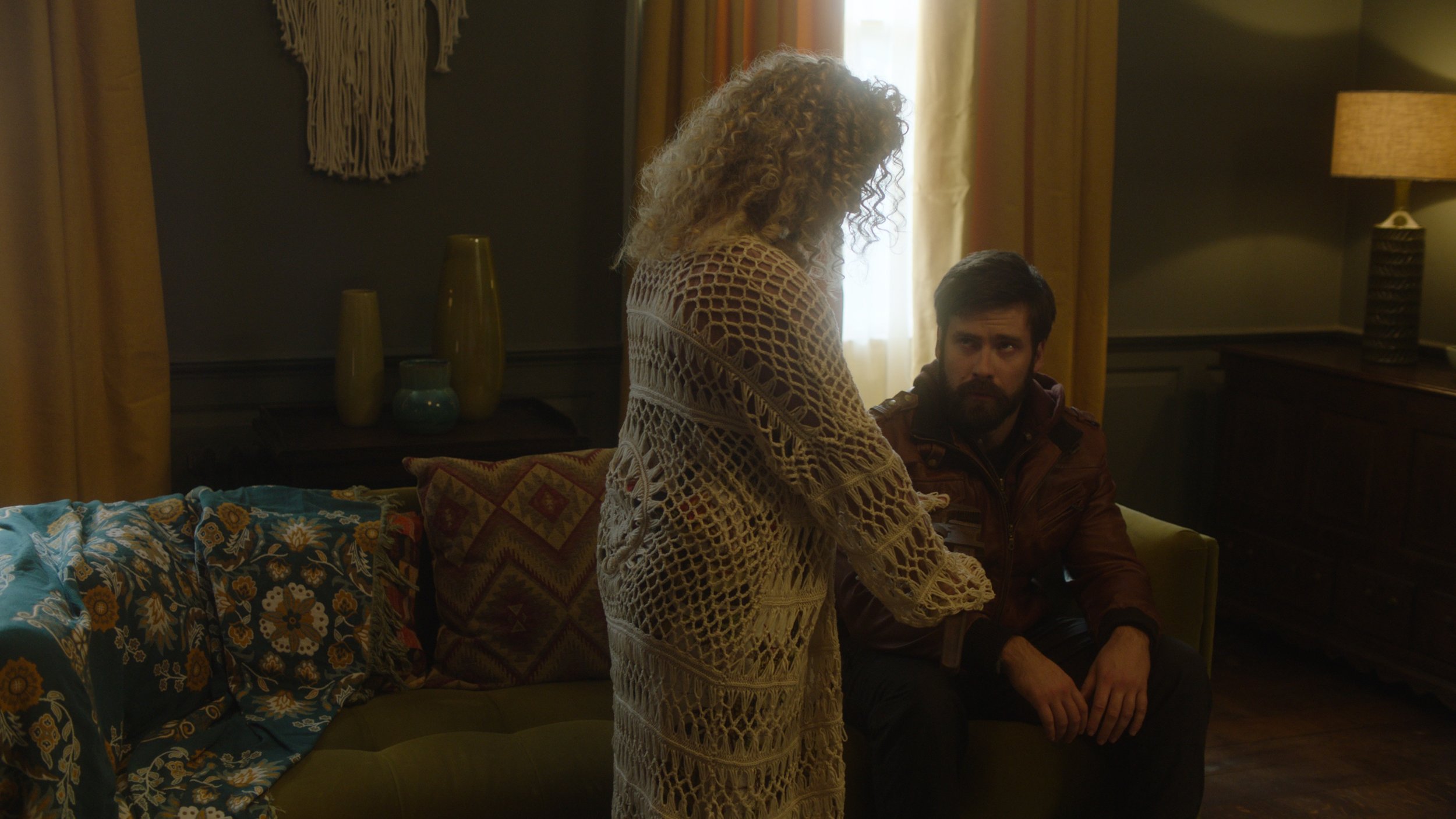 Leigh Quinn as Beth and Mark Rowley as Rhys