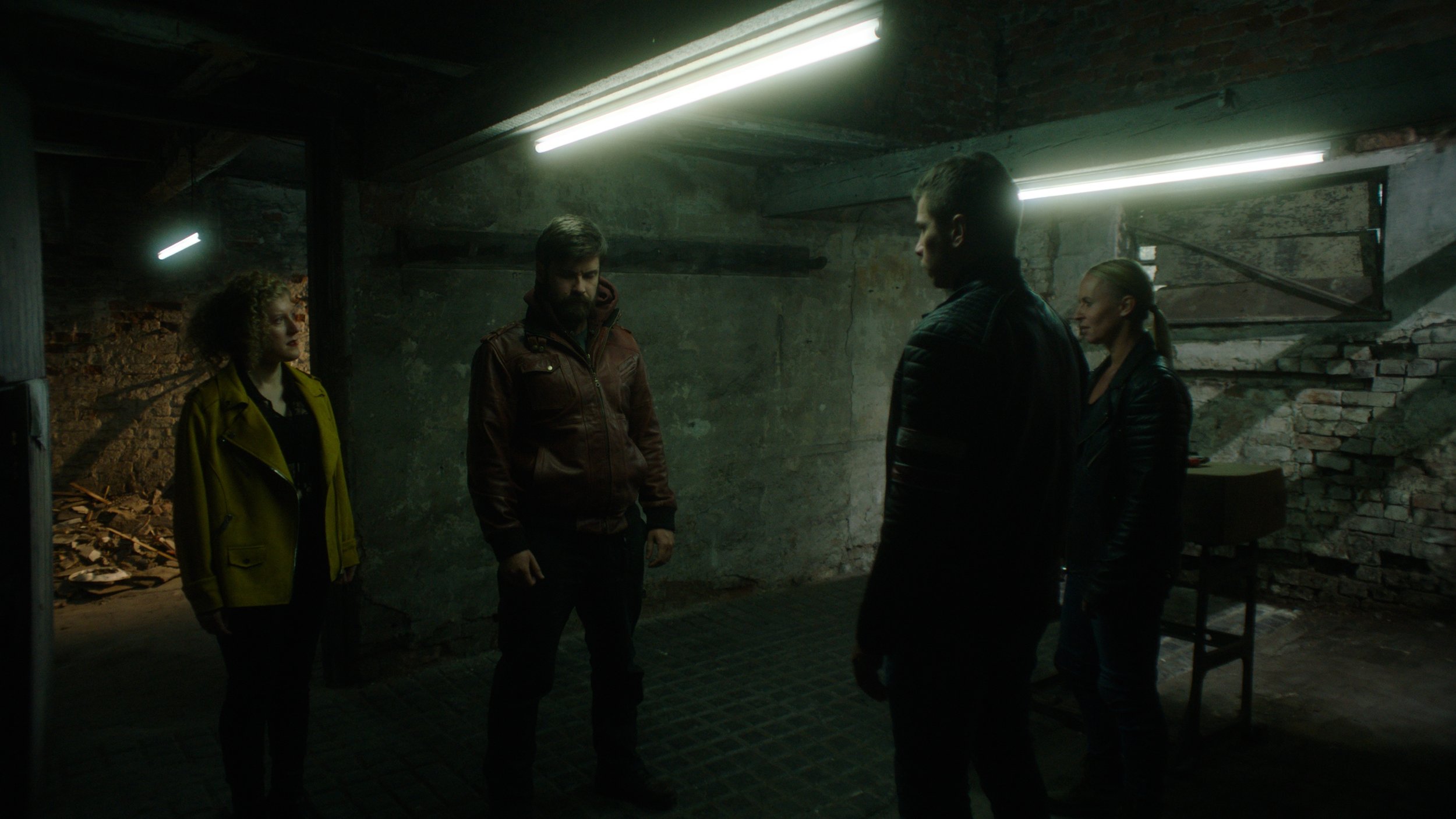 Leigh Quinn as Beth, Mark Rowley as Rhys, Paul Ginns as Mac and Kim McGarrity as Jackie