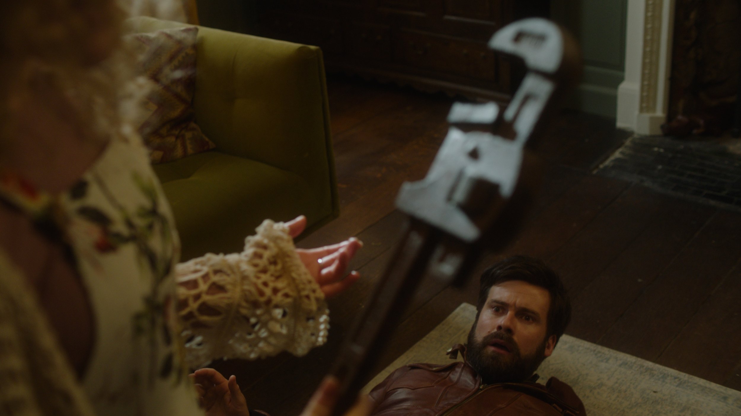 Leigh Quinn as Beth and Mark Rowley as Rhys